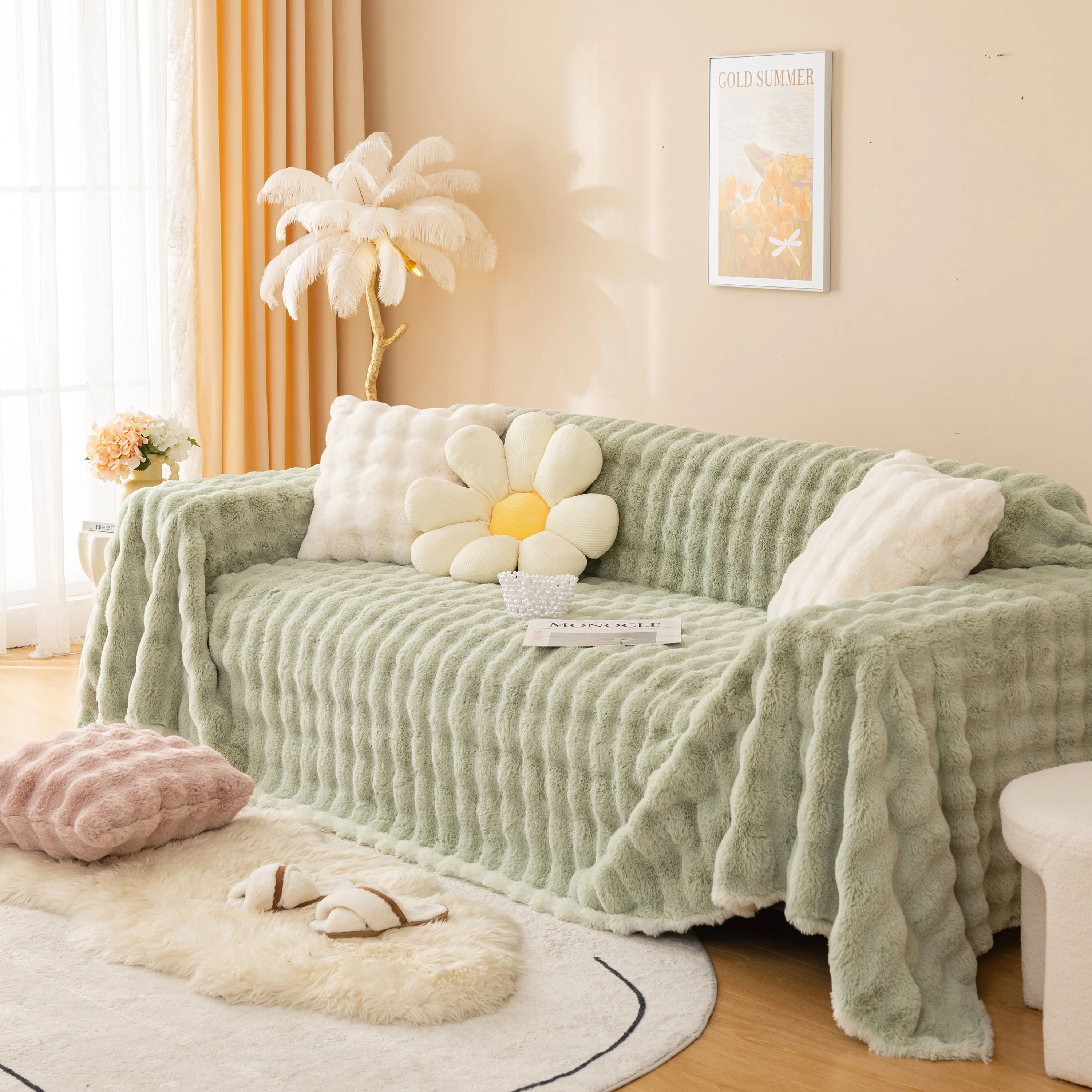 Super Soft Fluffy Faux Rabbit Fur Sofa Throw Blanket, Couch Cover Blanket for Couches Living Room Furniture Throw - Image 38