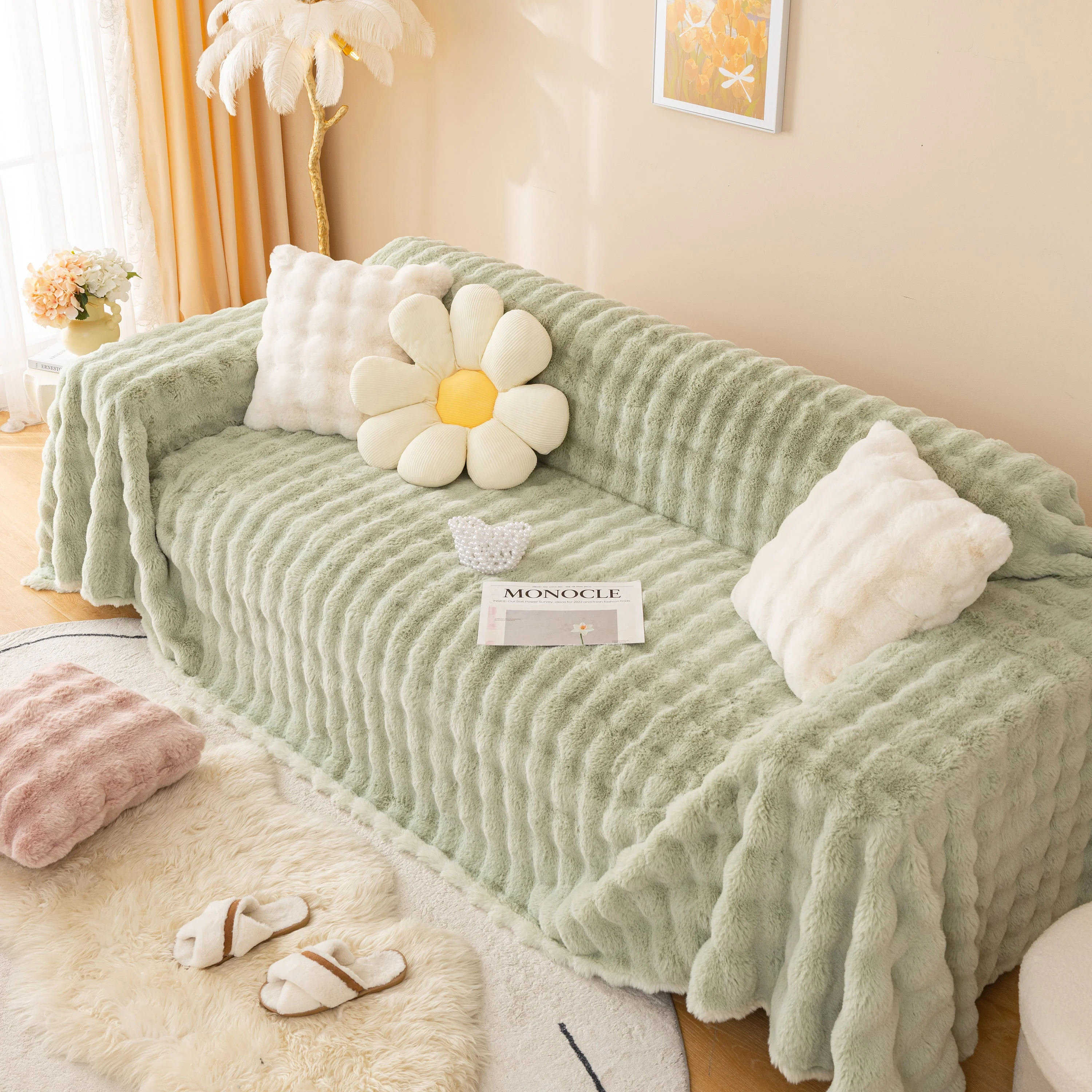Super Soft Fluffy Faux Rabbit Fur Sofa Throw Blanket, Couch Cover Blanket for Couches Living Room Furniture Throw - Image 39