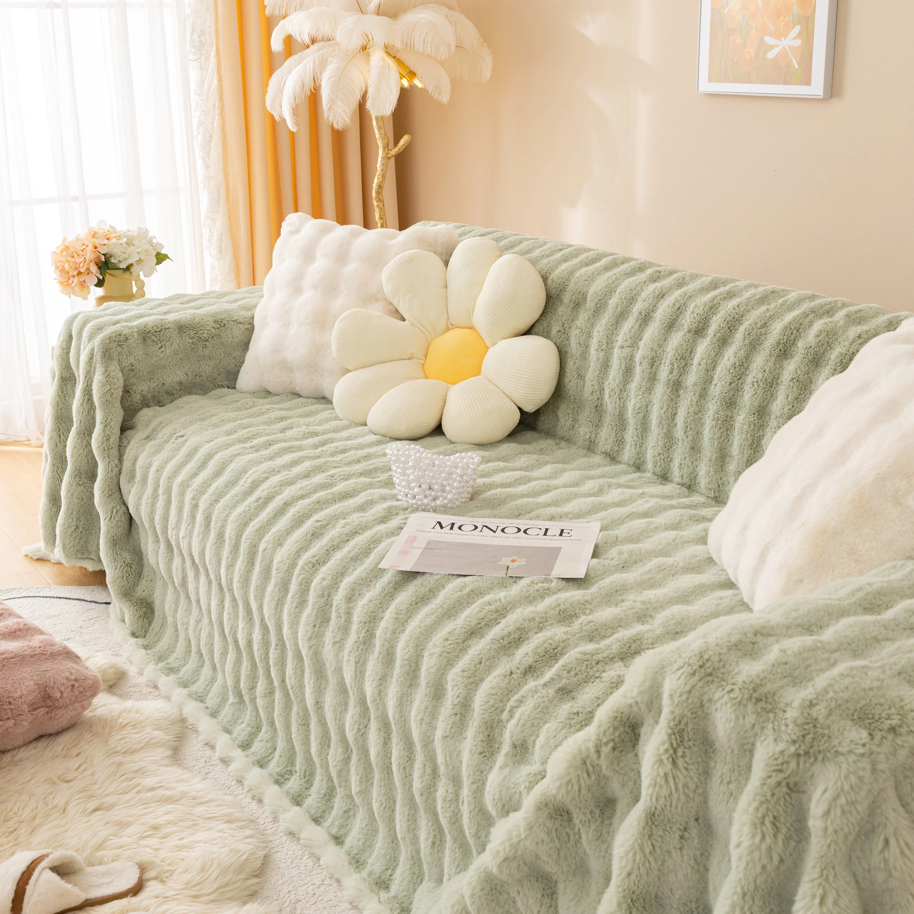 Super Soft Fluffy Faux Rabbit Fur Sofa Throw Blanket, Couch Cover Blanket for Couches Living Room Furniture Throw - Image 40