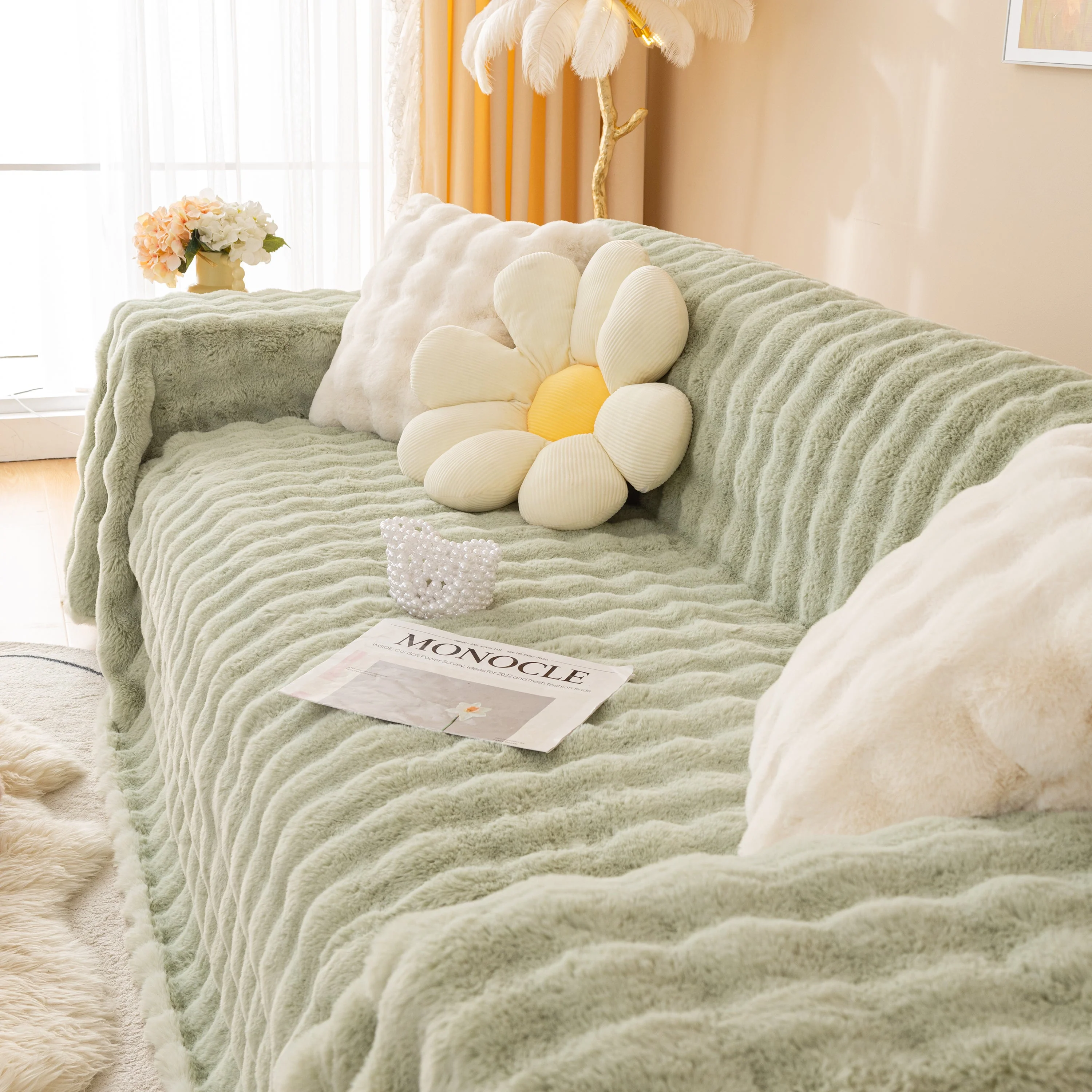 Super Soft Fluffy Faux Rabbit Fur Sofa Throw Blanket, Couch Cover Blanket for Couches Living Room Furniture Throw - Image 41