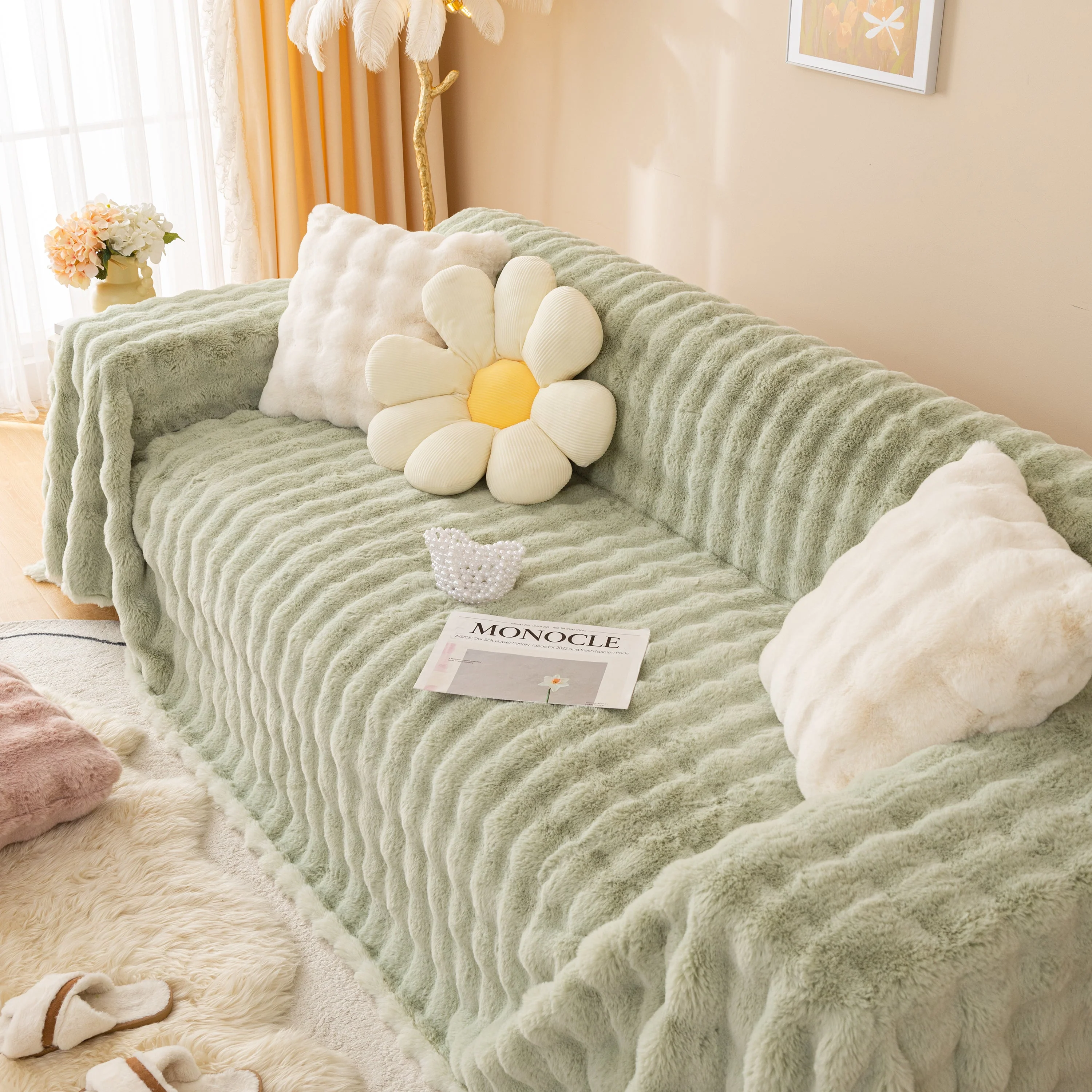Super Soft Fluffy Faux Rabbit Fur Sofa Throw Blanket, Couch Cover Blanket for Couches Living Room Furniture Throw - Image 42