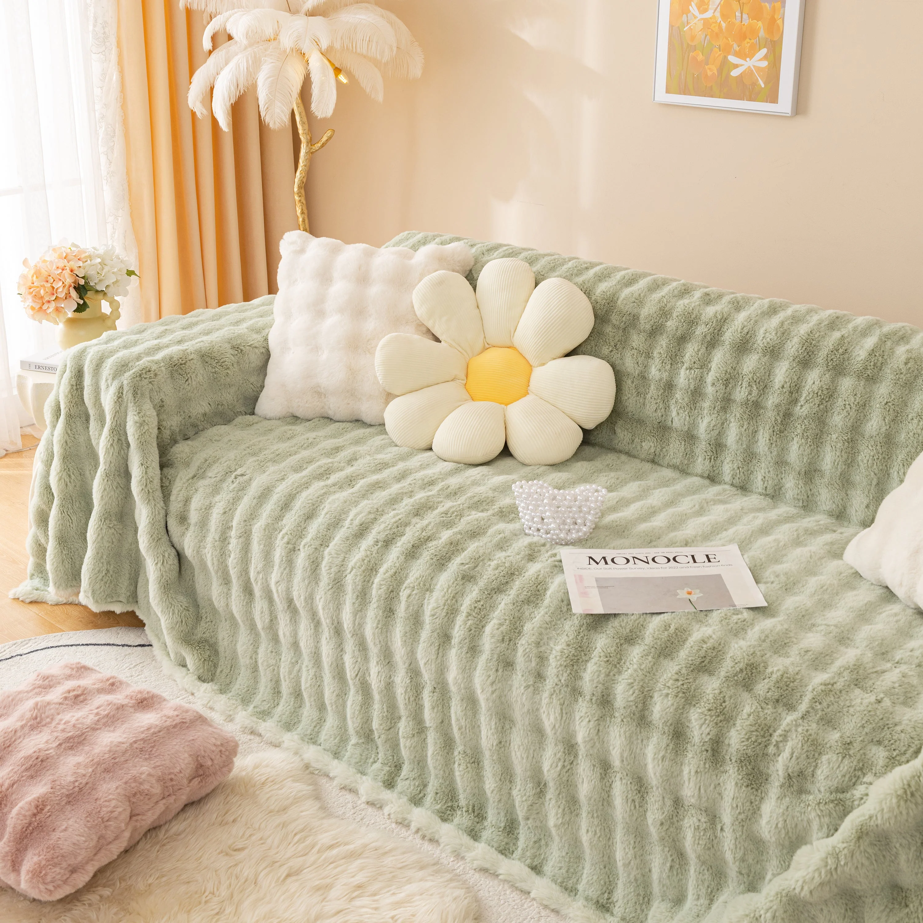 Super Soft Fluffy Faux Rabbit Fur Sofa Throw Blanket, Couch Cover Blanket for Couches Living Room Furniture Throw - Image 43