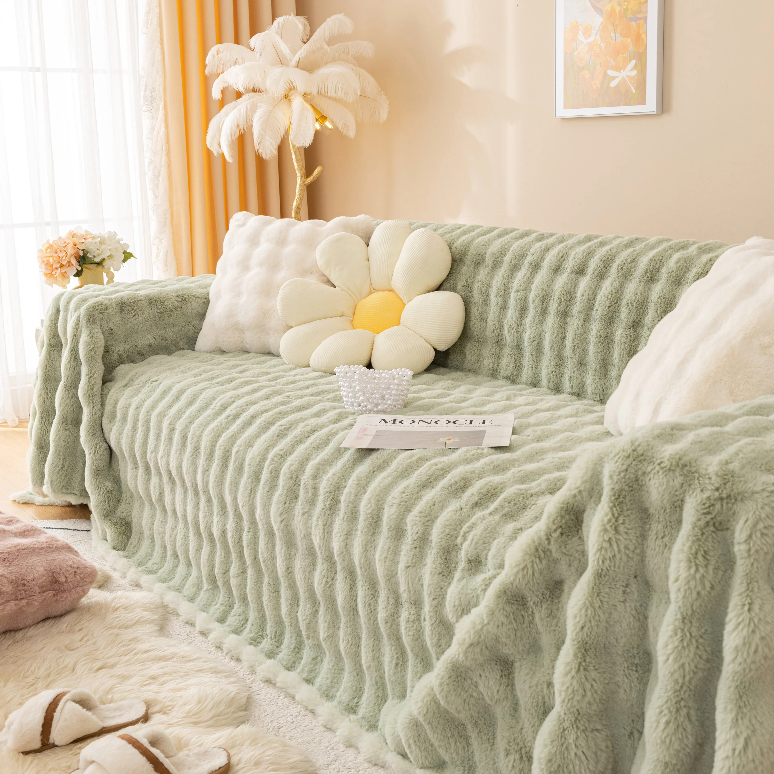 Super Soft Fluffy Faux Rabbit Fur Sofa Throw Blanket, Couch Cover Blanket for Couches Living Room Furniture Throw - Image 44