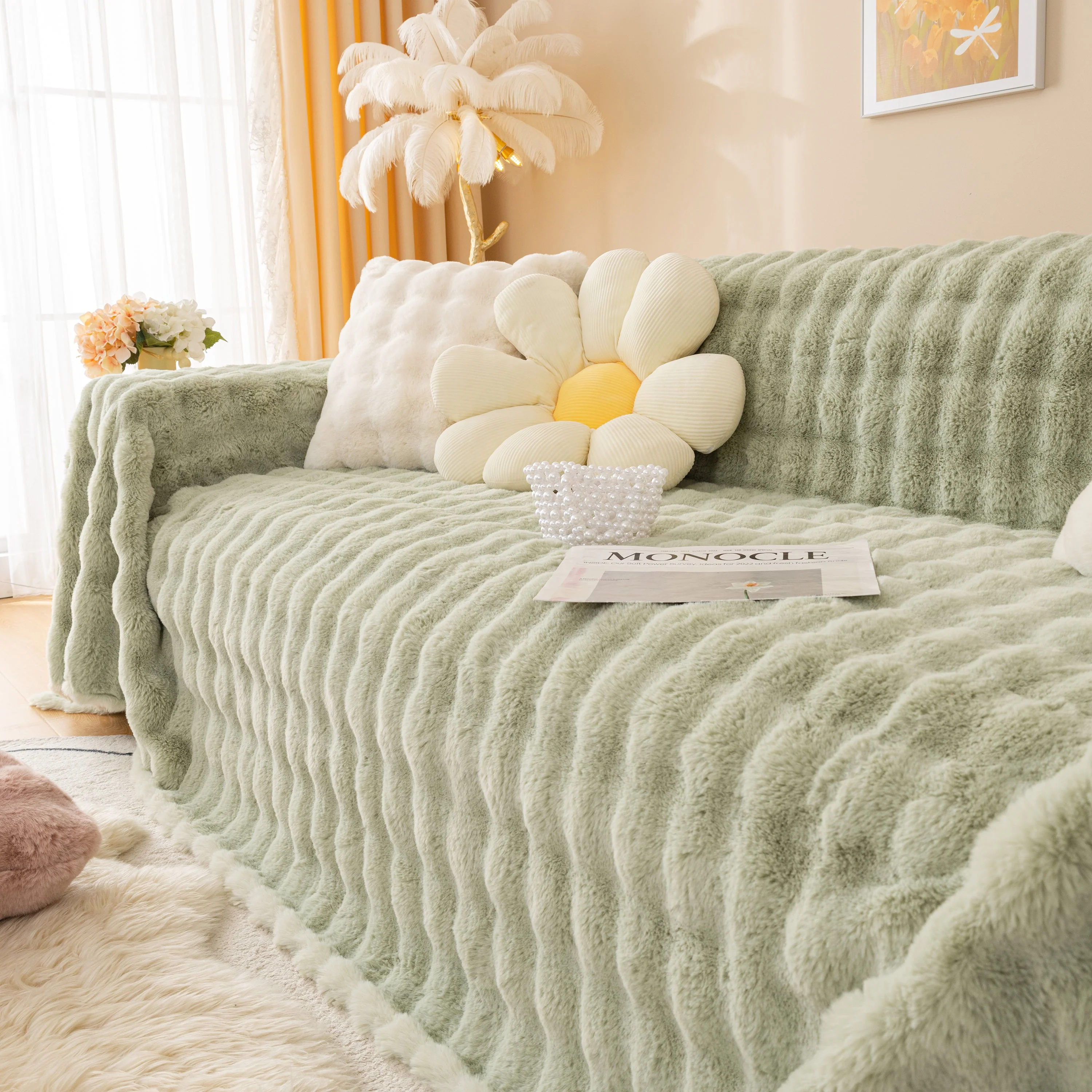 Super Soft Fluffy Faux Rabbit Fur Sofa Throw Blanket, Couch Cover Blanket for Couches Living Room Furniture Throw - Image 45