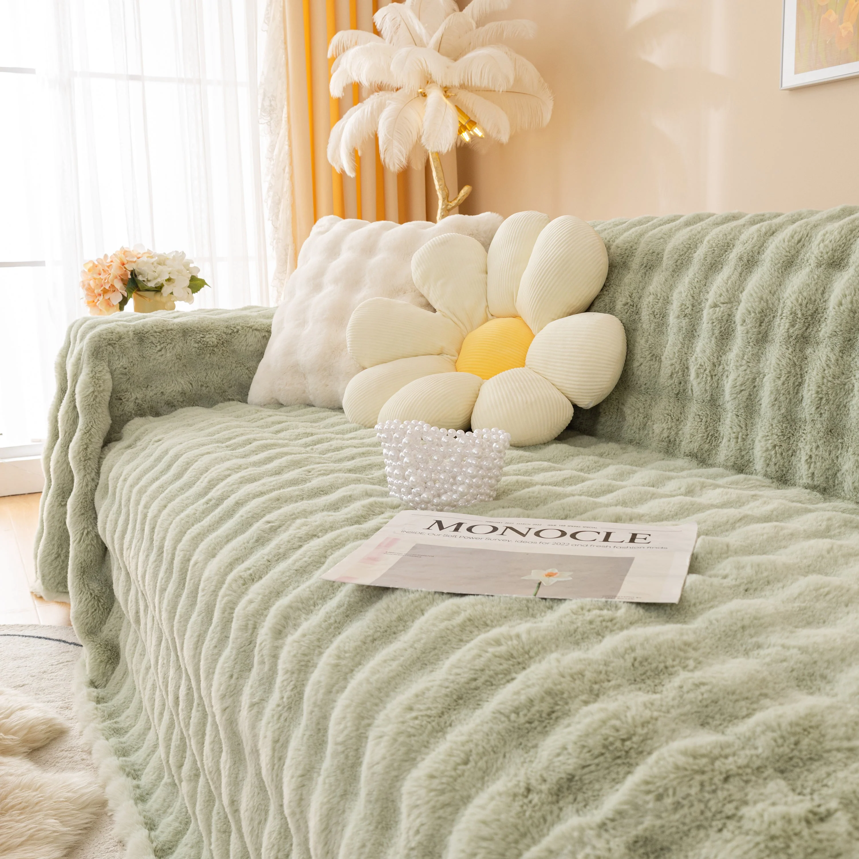 Super Soft Fluffy Faux Rabbit Fur Sofa Throw Blanket, Couch Cover Blanket for Couches Living Room Furniture Throw - Image 46
