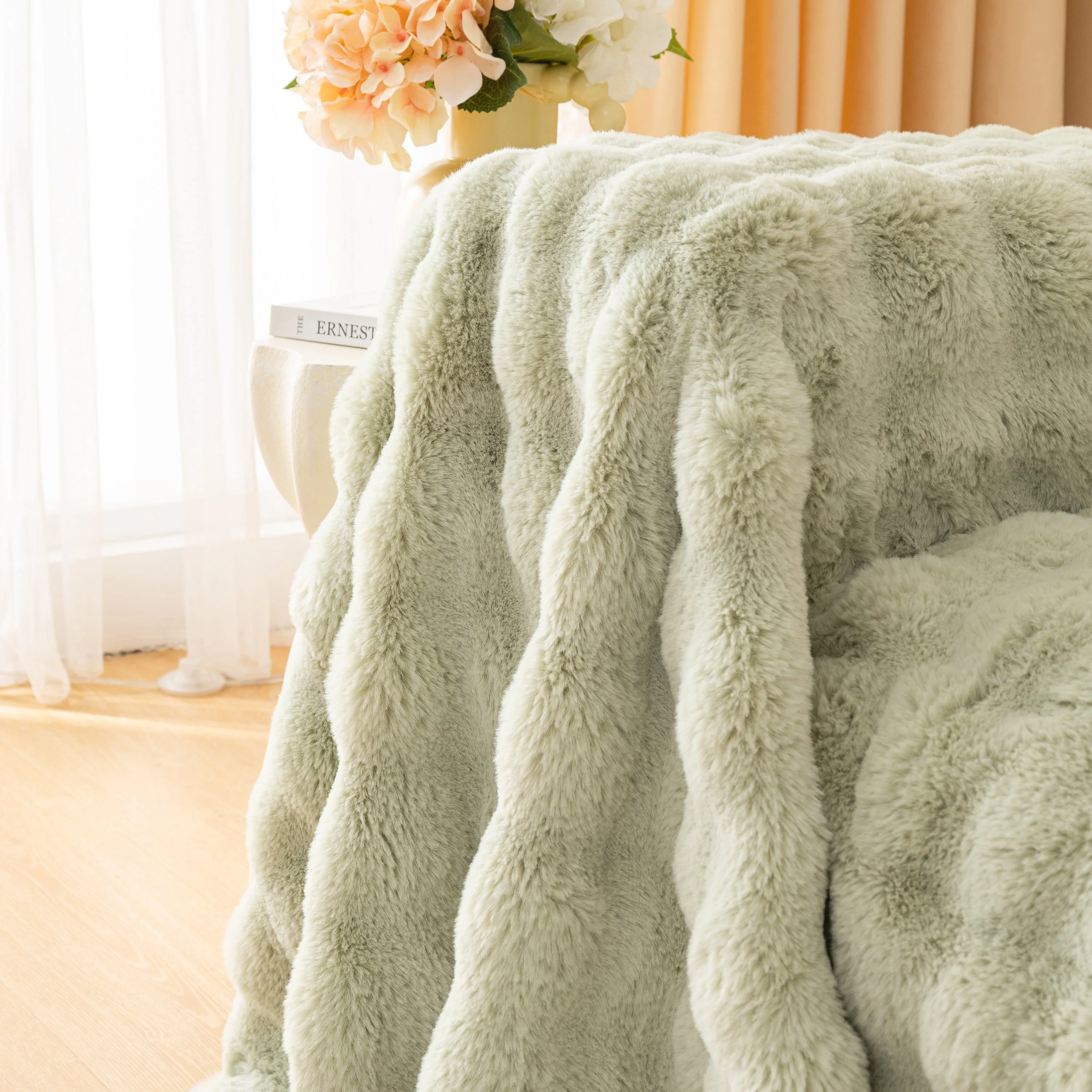 Super Soft Fluffy Faux Rabbit Fur Sofa Throw Blanket, Couch Cover Blanket for Couches Living Room Furniture Throw - Image 47