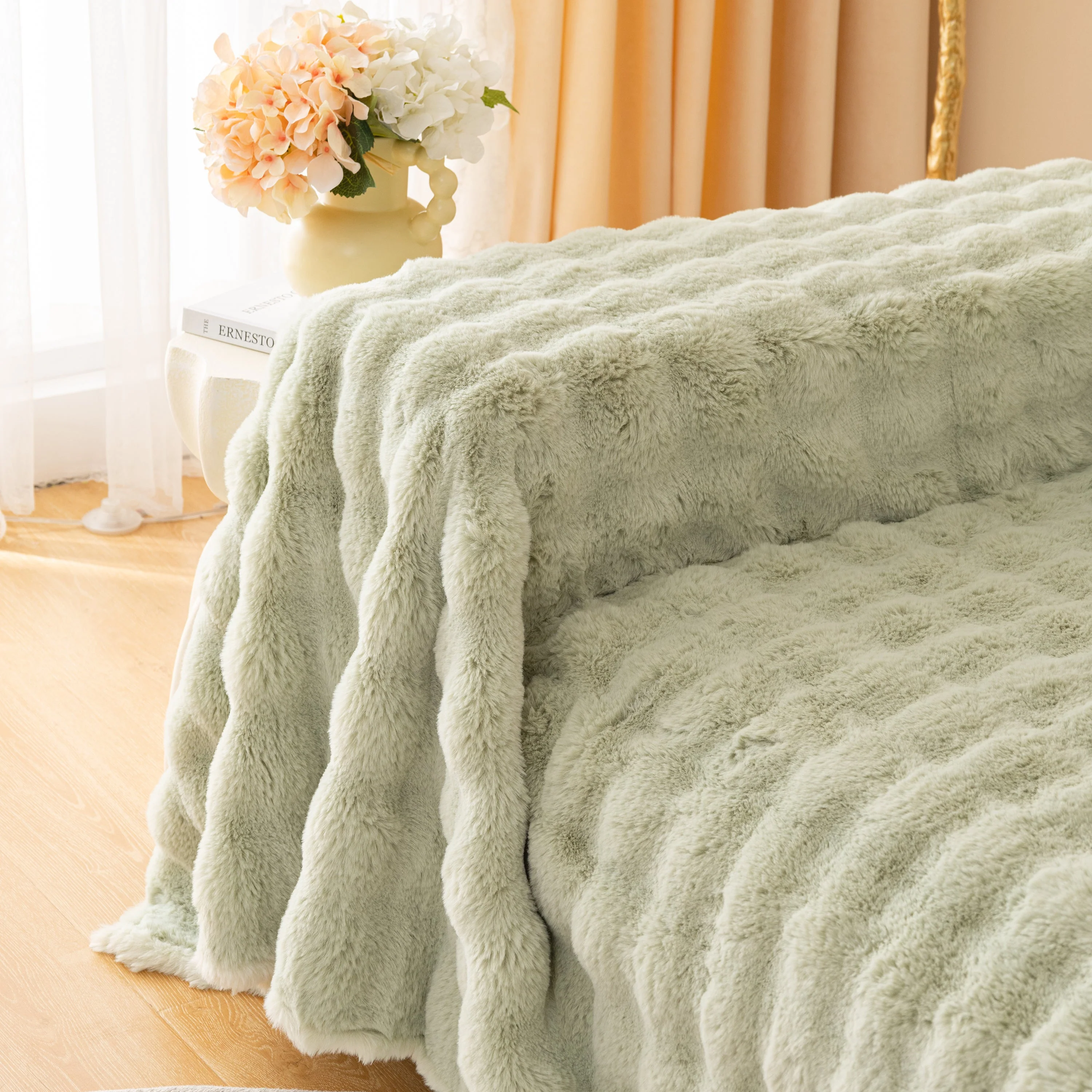 Super Soft Fluffy Faux Rabbit Fur Sofa Throw Blanket, Couch Cover Blanket for Couches Living Room Furniture Throw - Image 48