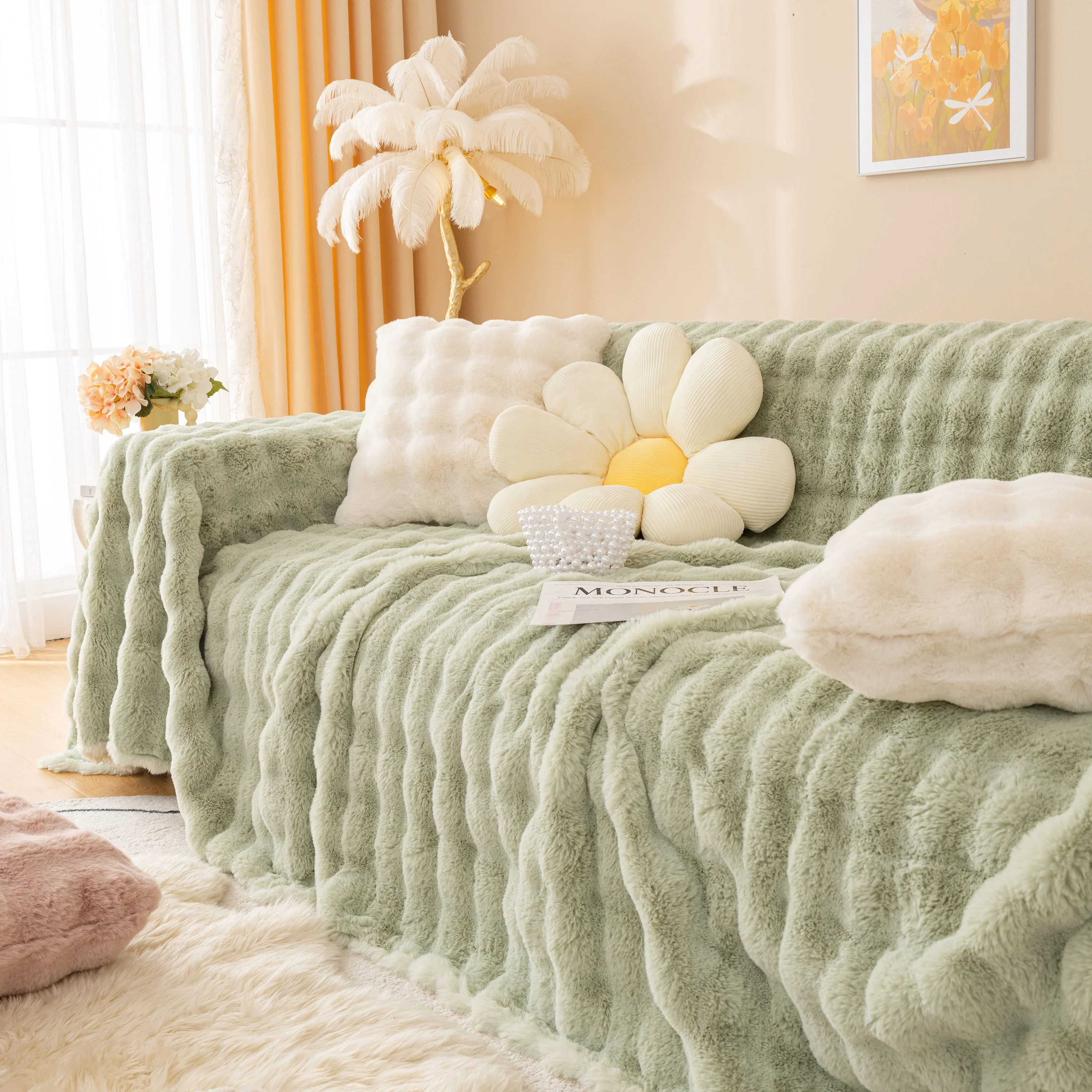 Super Soft Fluffy Faux Rabbit Fur Sofa Throw Blanket, Couch Cover Blanket for Couches Living Room Furniture Throw - Image 50