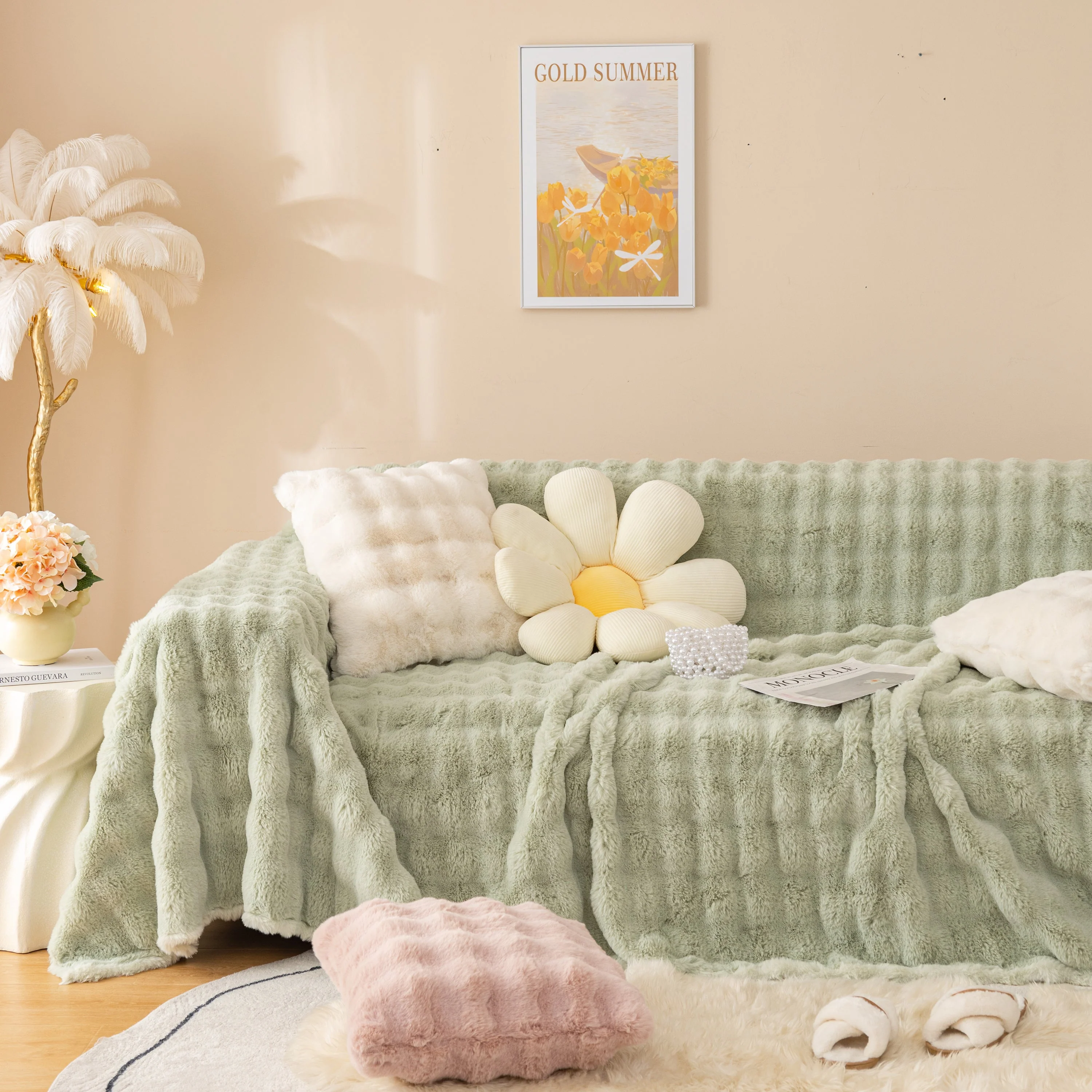 Super Soft Fluffy Faux Rabbit Fur Sofa Throw Blanket, Couch Cover Blanket for Couches Living Room Furniture Throw - Image 51