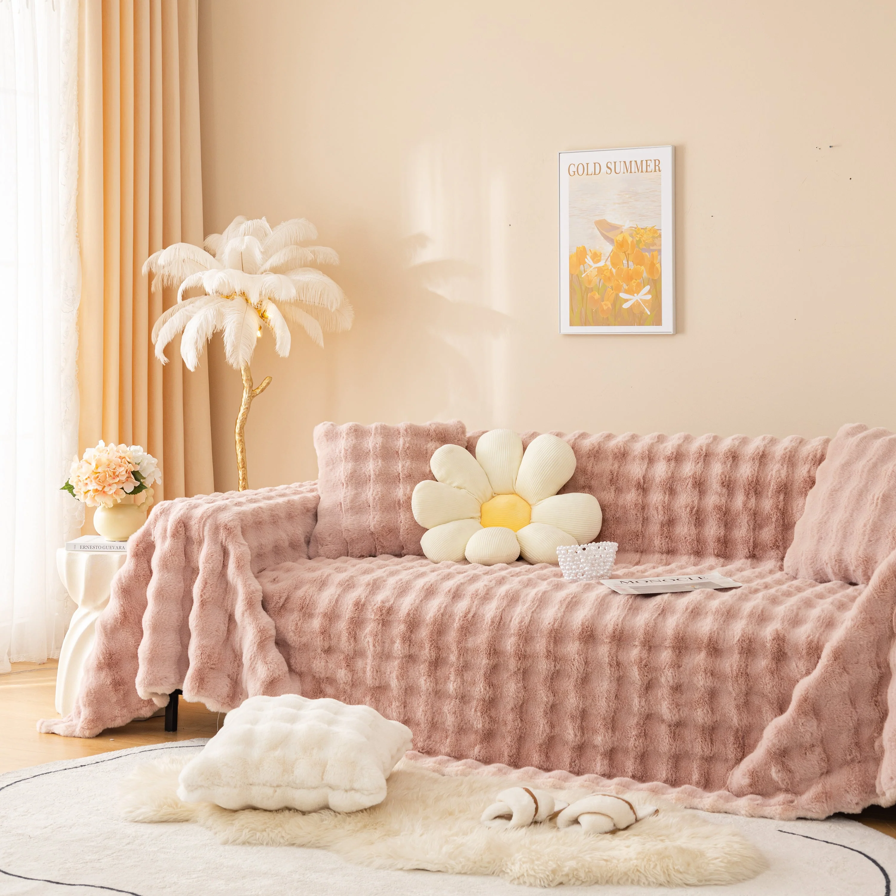 Super Soft Fluffy Faux Rabbit Fur Sofa Throw Blanket, Couch Cover Blanket for Couches Living Room Furniture Throw - Image 58