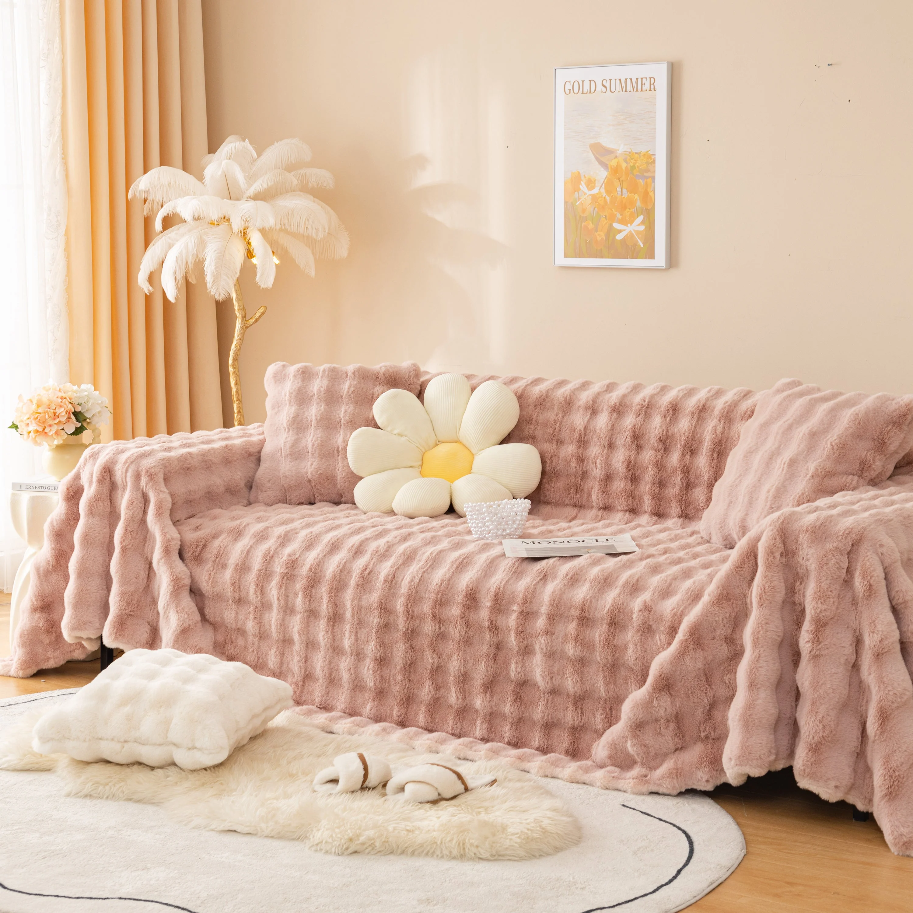 Super Soft Fluffy Faux Rabbit Fur Sofa Throw Blanket, Couch Cover Blanket for Couches Living Room Furniture Throw - Image 59