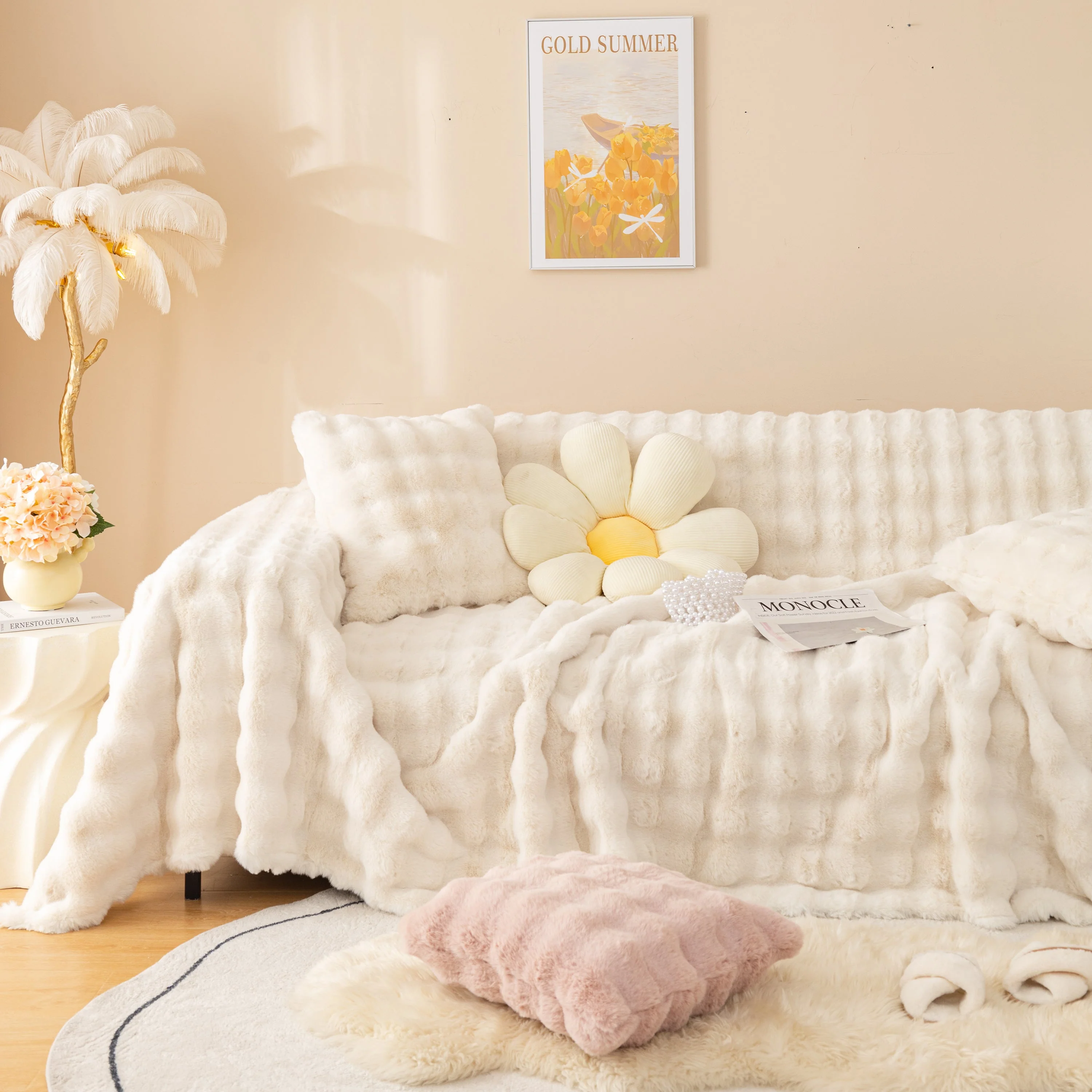 Super Soft Fluffy Faux Rabbit Fur Sofa Throw Blanket, Couch Cover Blanket for Couches Living Room Furniture Throw - Image 6