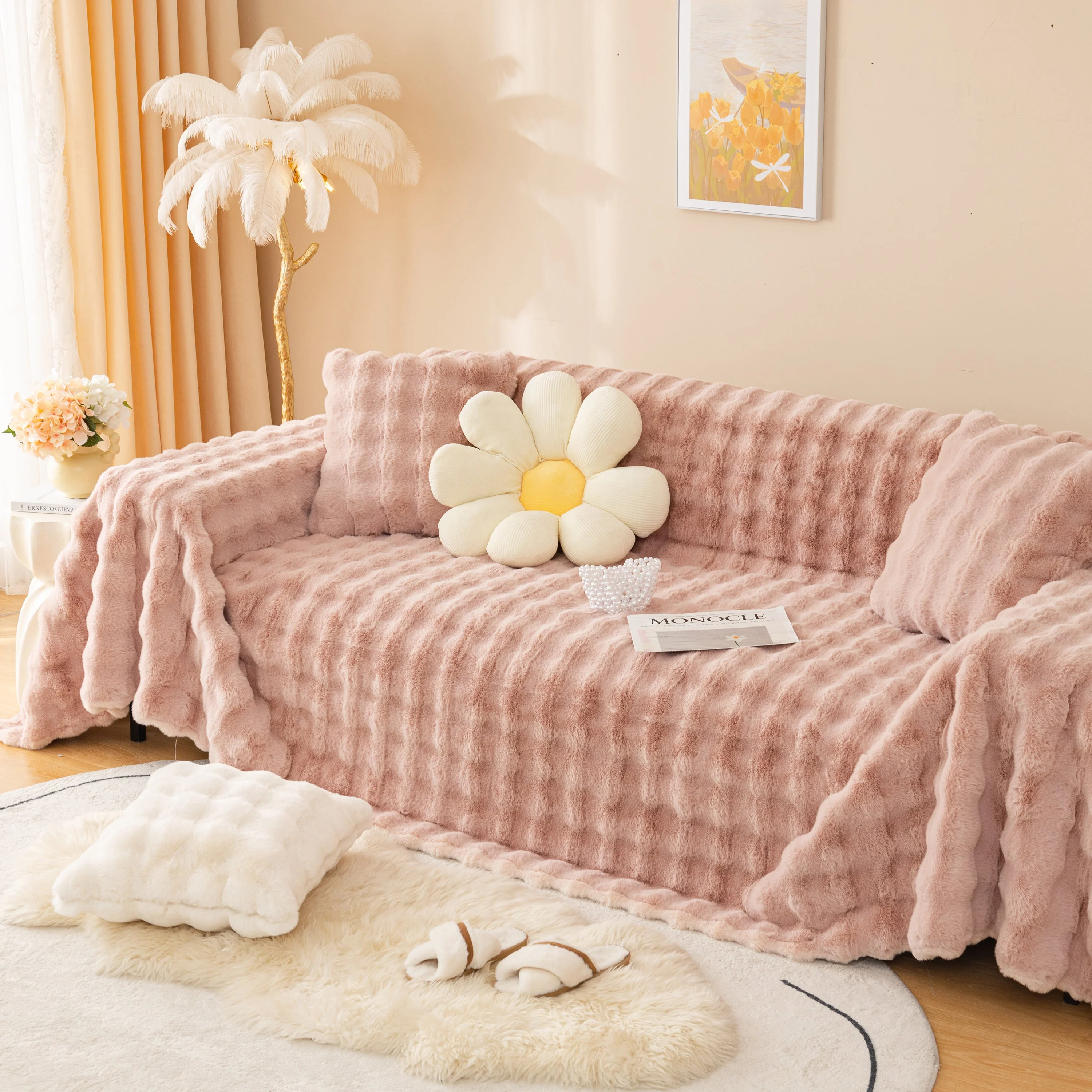 Super Soft Fluffy Faux Rabbit Fur Sofa Throw Blanket, Couch Cover Blanket for Couches Living Room Furniture Throw - Image 60