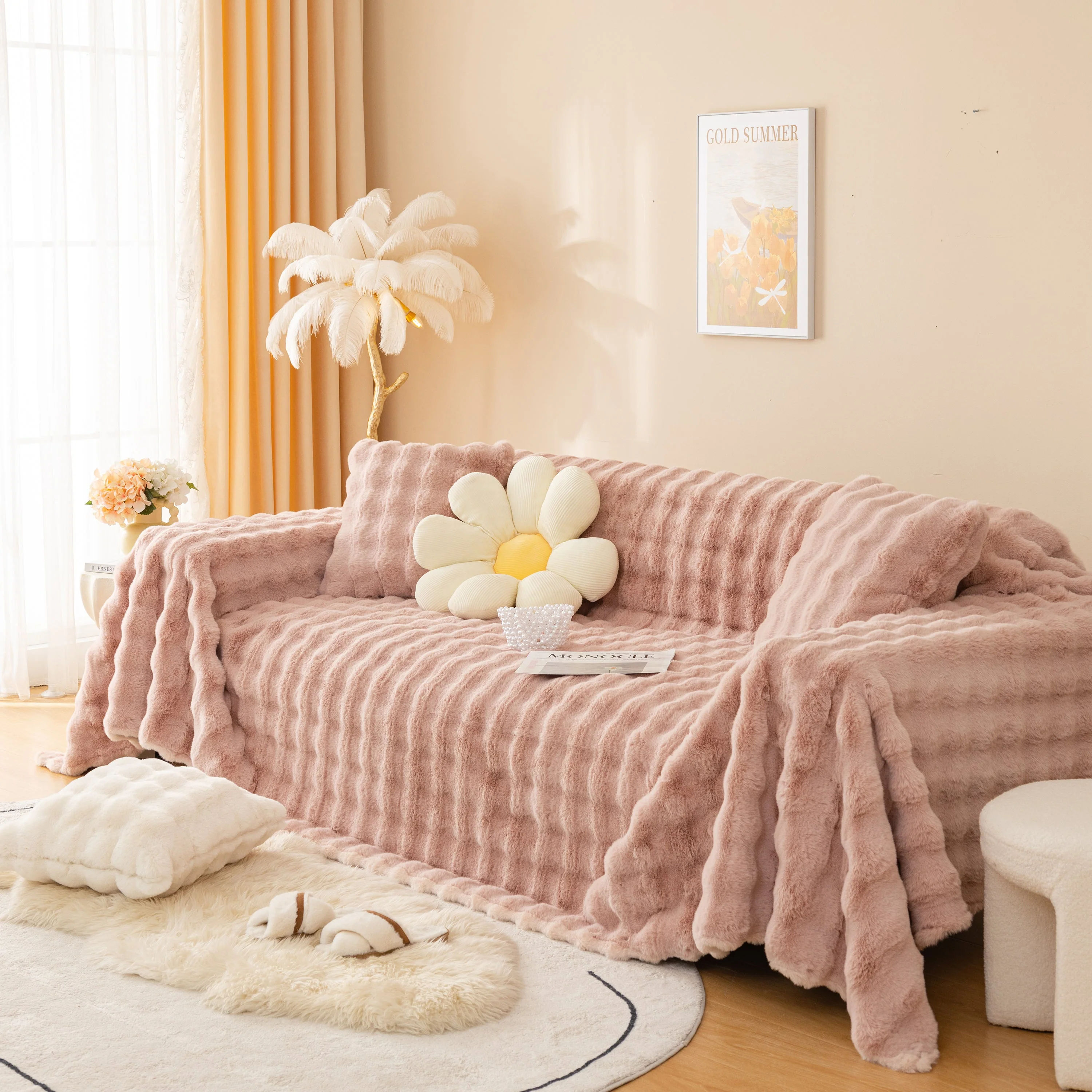Super Soft Fluffy Faux Rabbit Fur Sofa Throw Blanket, Couch Cover Blanket for Couches Living Room Furniture Throw - Image 61