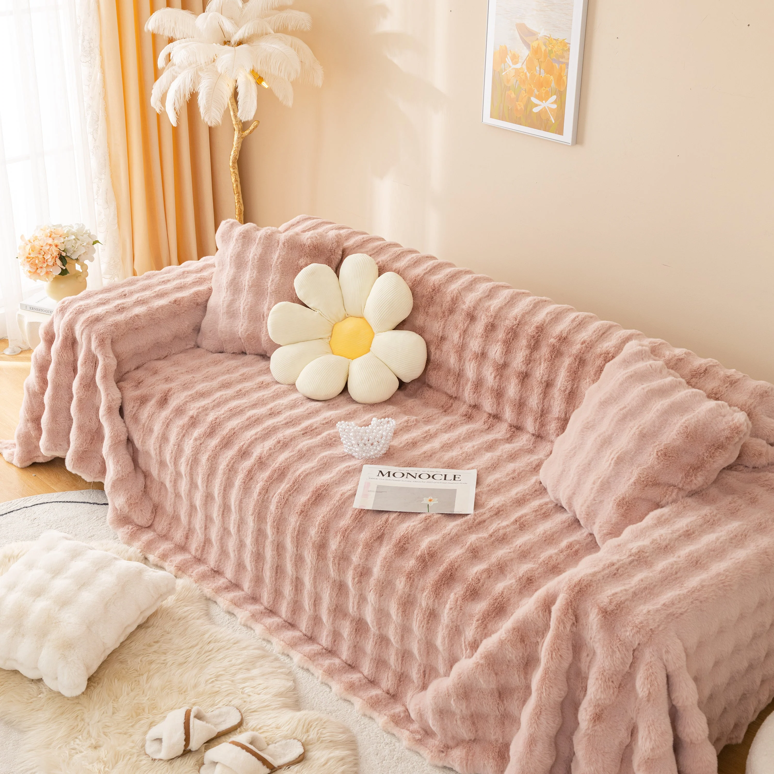 Super Soft Fluffy Faux Rabbit Fur Sofa Throw Blanket, Couch Cover Blanket for Couches Living Room Furniture Throw - Image 62