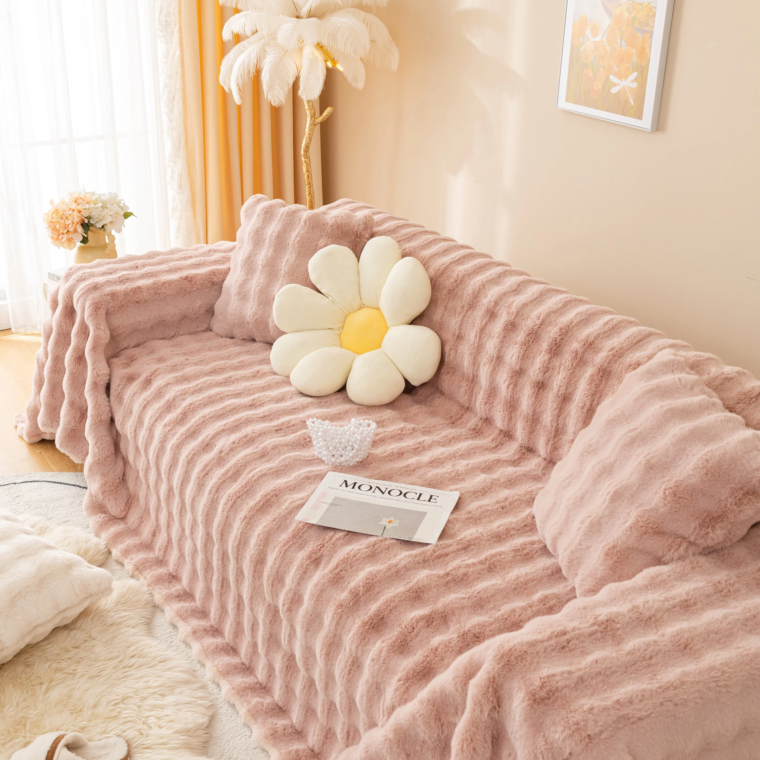 Super Soft Fluffy Faux Rabbit Fur Sofa Throw Blanket, Couch Cover Blanket for Couches Living Room Furniture Throw - Image 63