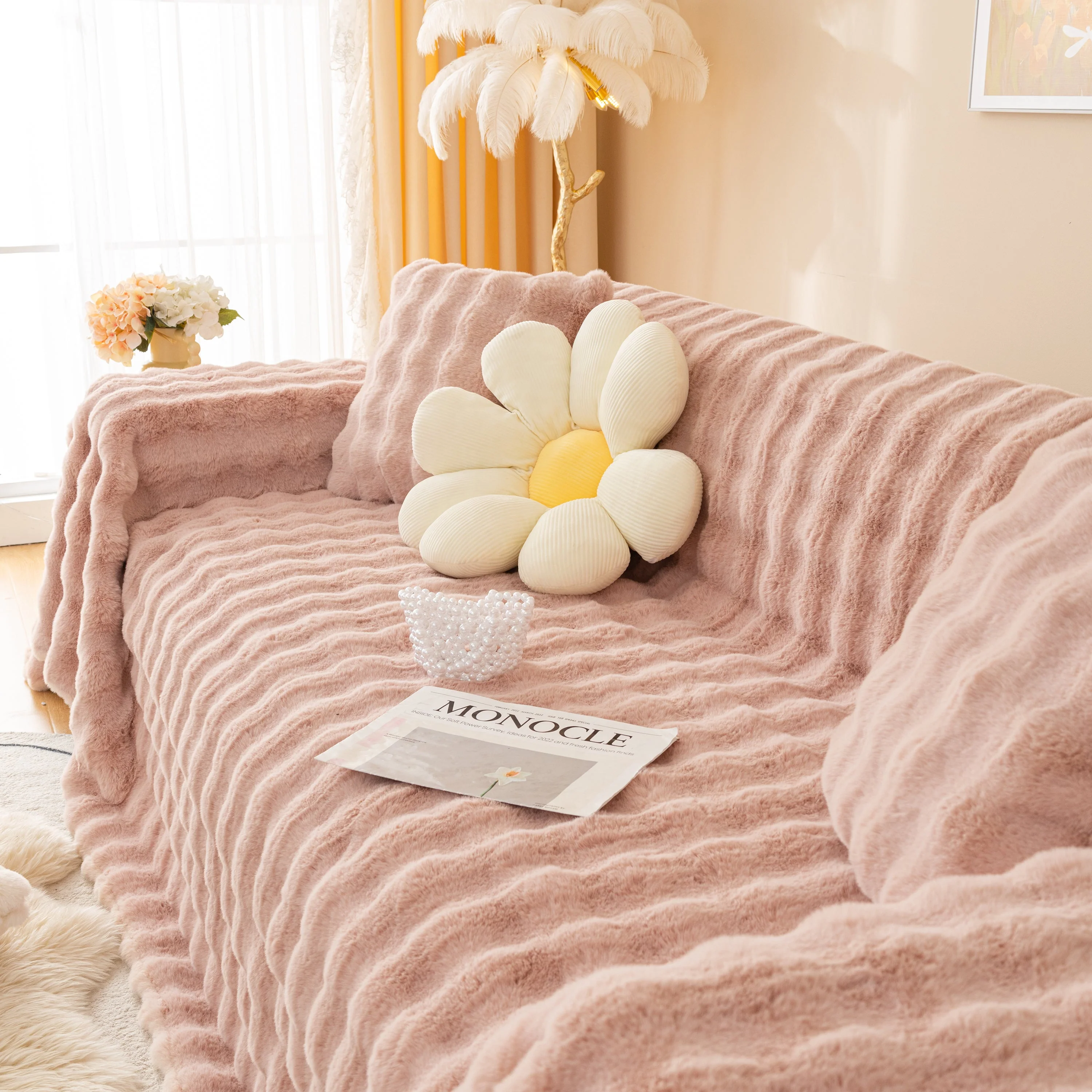 Super Soft Fluffy Faux Rabbit Fur Sofa Throw Blanket, Couch Cover Blanket for Couches Living Room Furniture Throw - Image 64