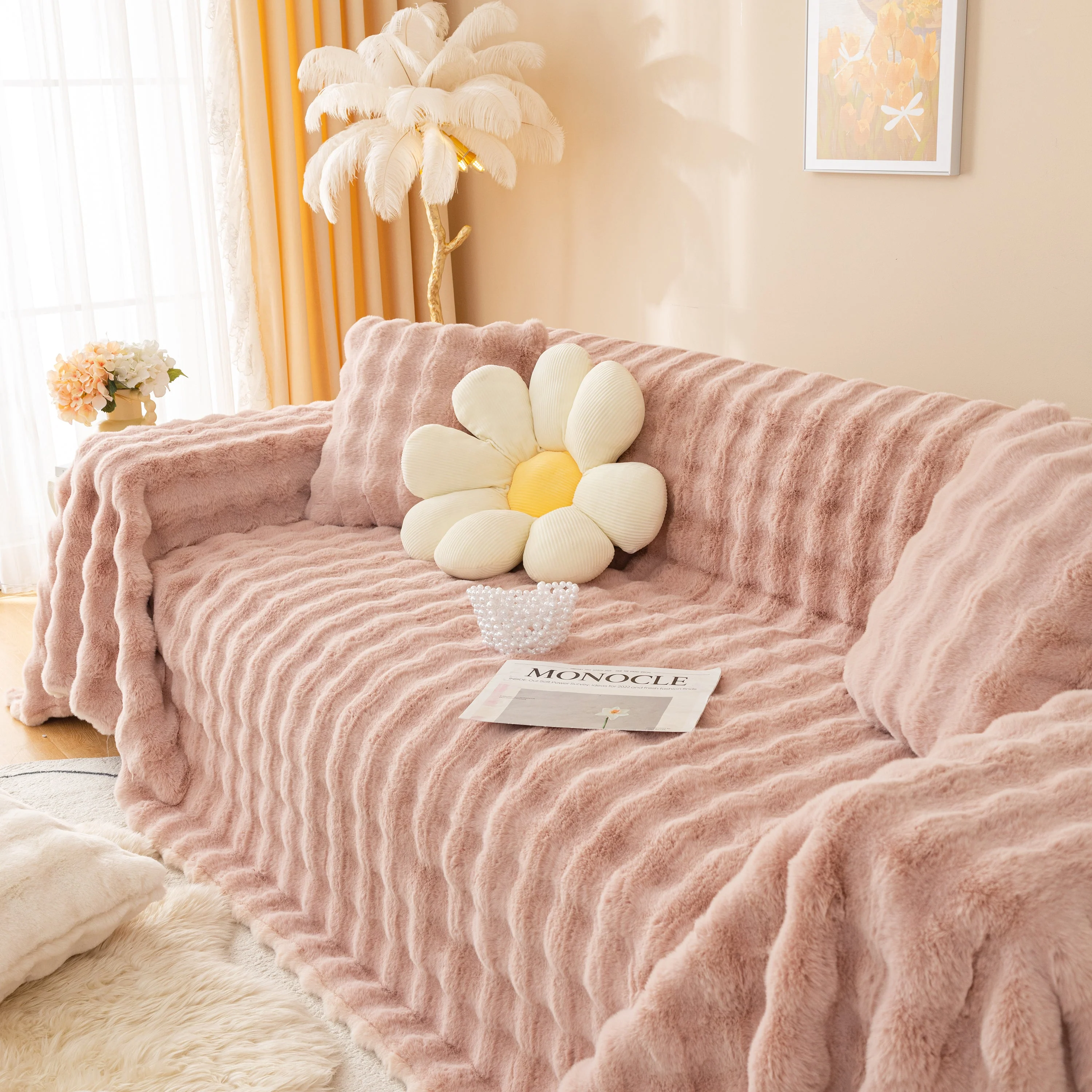 Super Soft Fluffy Faux Rabbit Fur Sofa Throw Blanket, Couch Cover Blanket for Couches Living Room Furniture Throw - Image 65