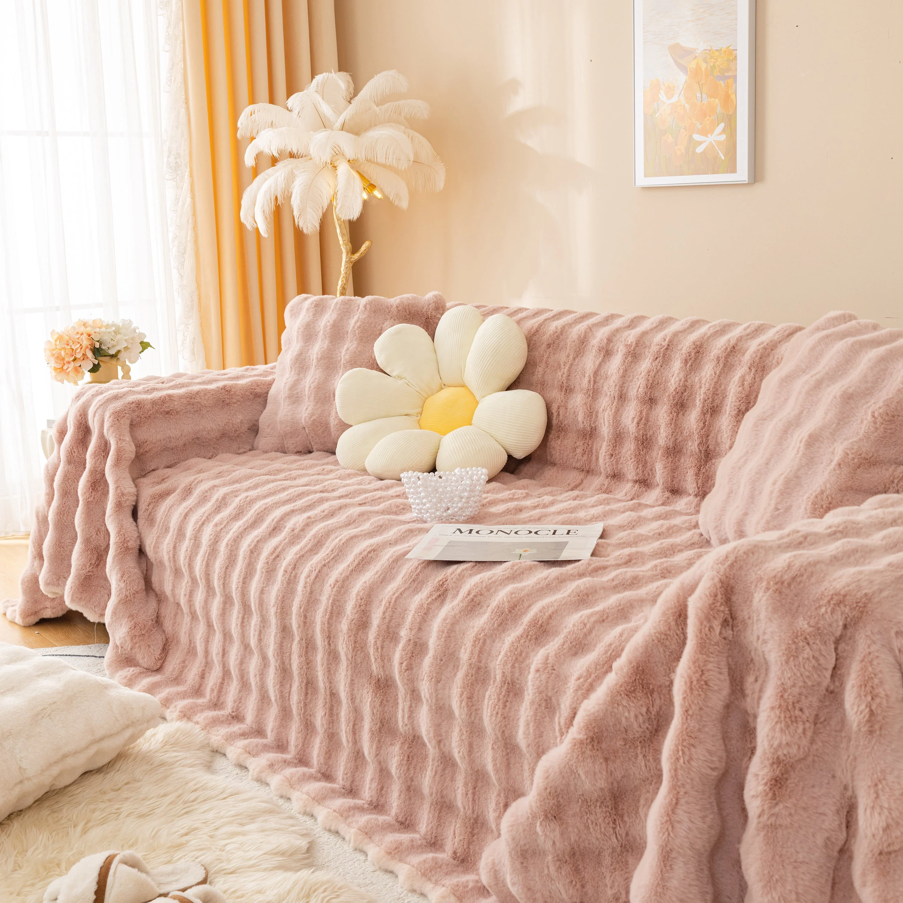 Super Soft Fluffy Faux Rabbit Fur Sofa Throw Blanket, Couch Cover Blanket for Couches Living Room Furniture Throw - Image 66