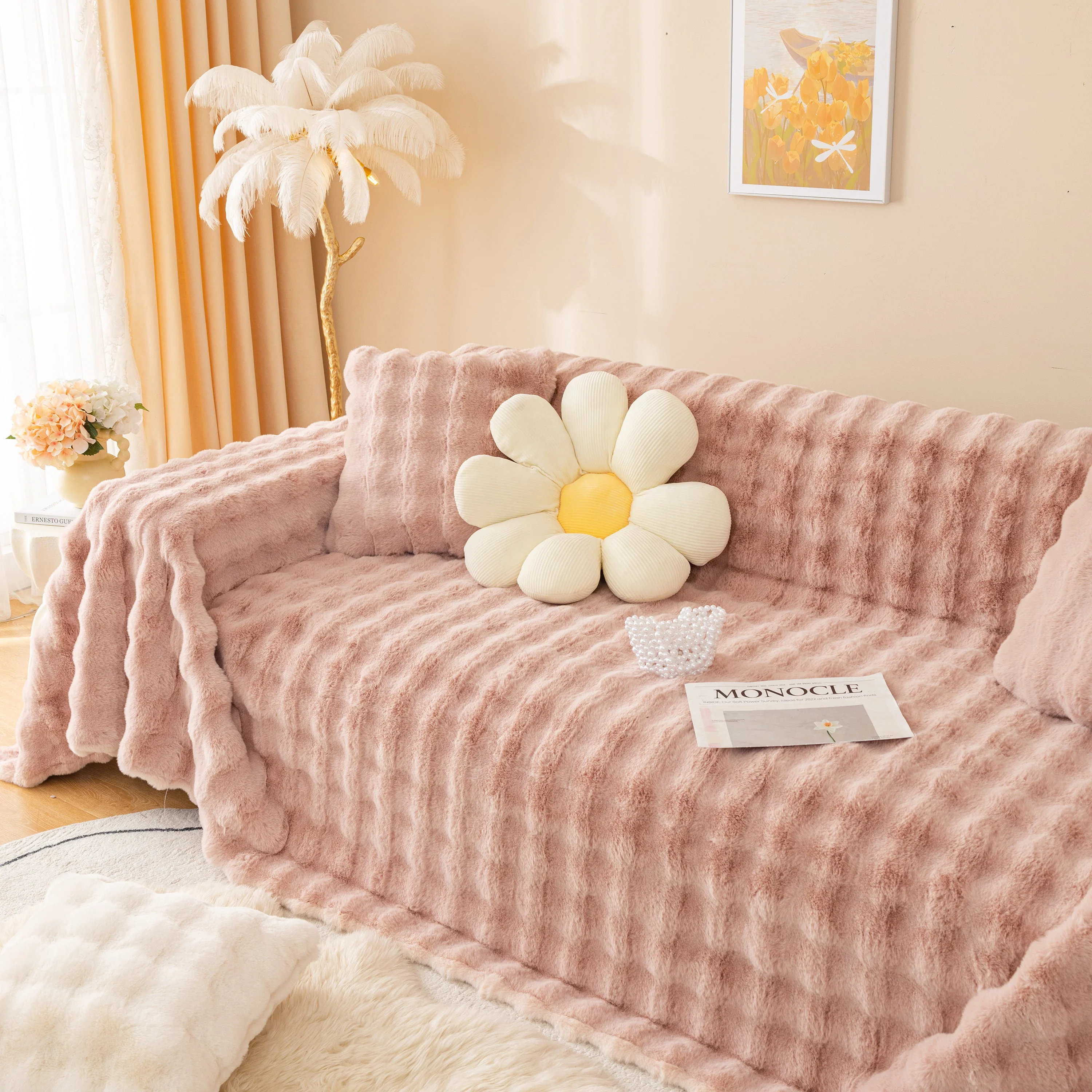 Super Soft Fluffy Faux Rabbit Fur Sofa Throw Blanket, Couch Cover Blanket for Couches Living Room Furniture Throw - Image 67