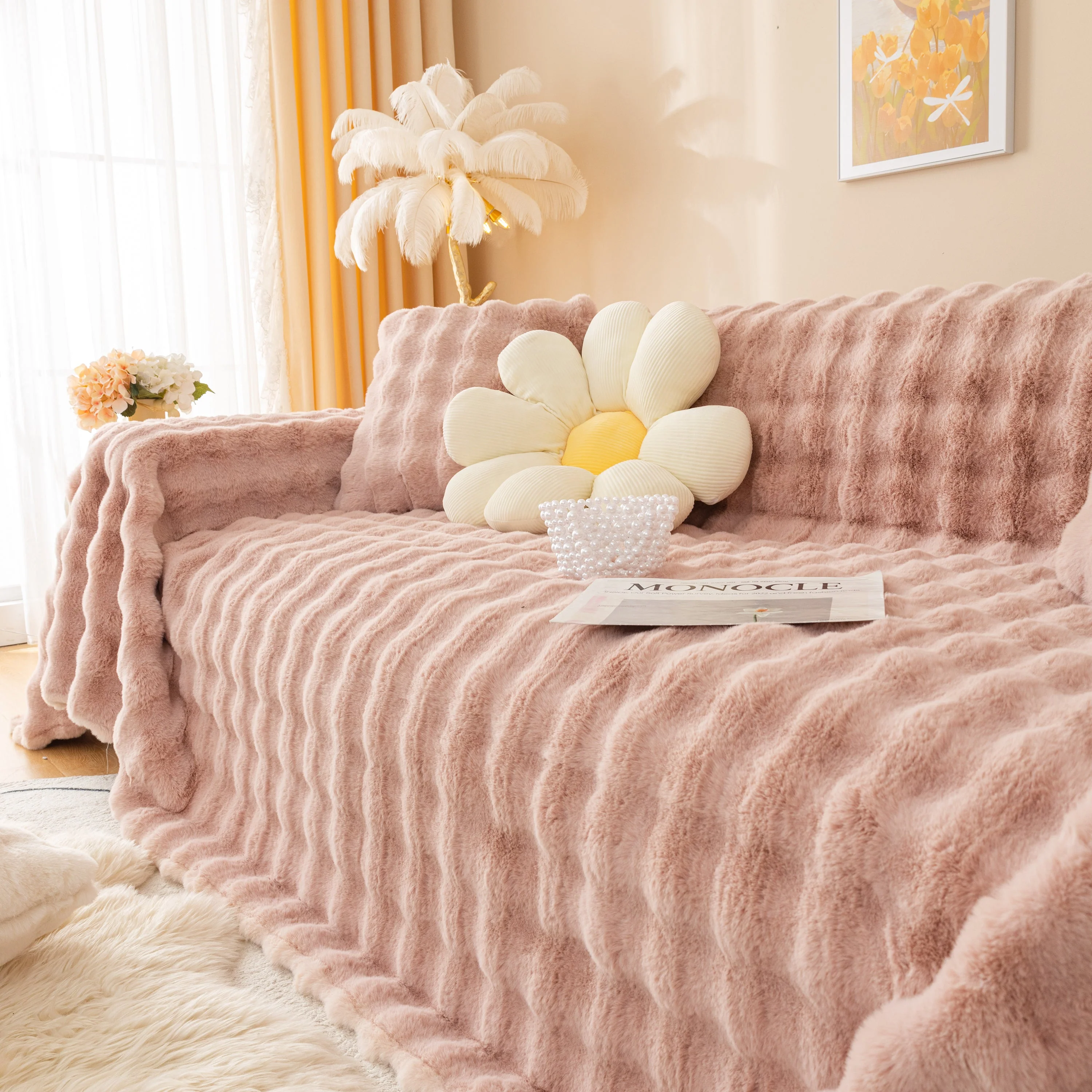 Super Soft Fluffy Faux Rabbit Fur Sofa Throw Blanket, Couch Cover Blanket for Couches Living Room Furniture Throw - Image 68