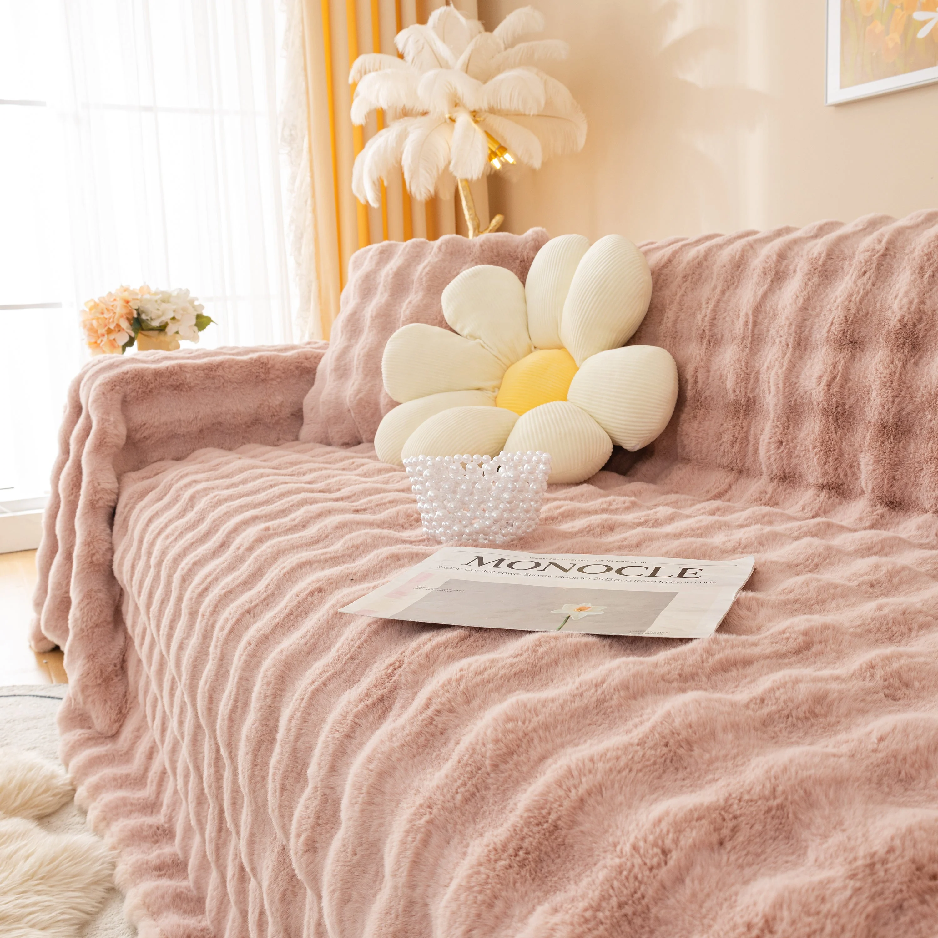 Super Soft Fluffy Faux Rabbit Fur Sofa Throw Blanket, Couch Cover Blanket for Couches Living Room Furniture Throw - Image 69