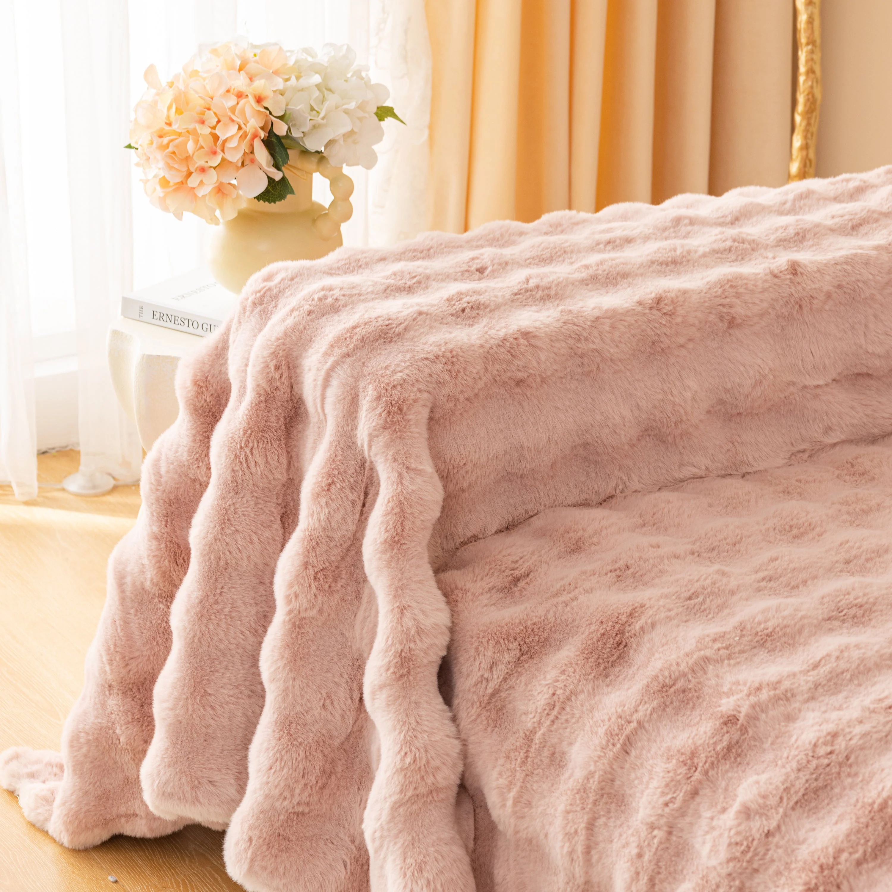 Super Soft Fluffy Faux Rabbit Fur Sofa Throw Blanket, Couch Cover Blanket for Couches Living Room Furniture Throw - Image 71
