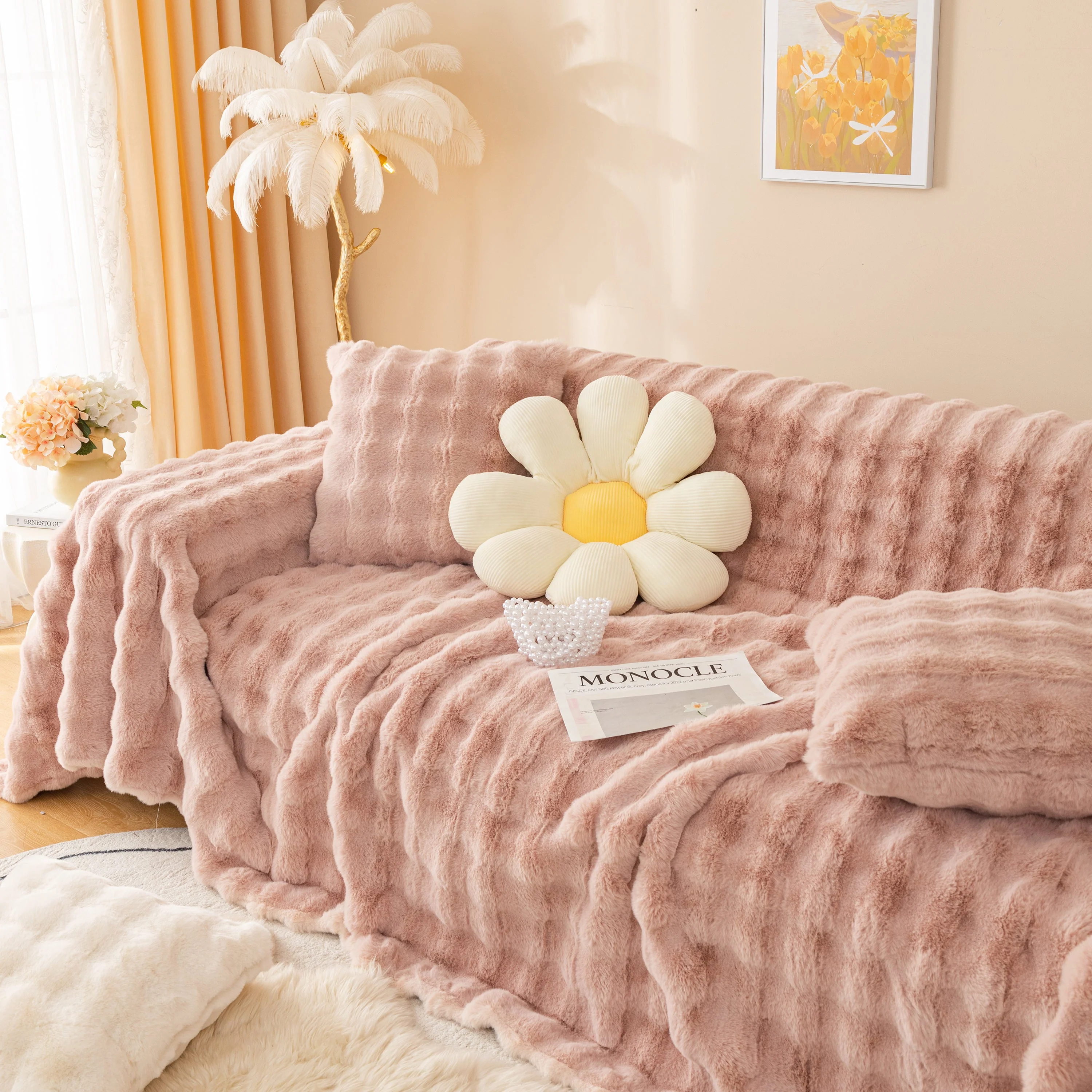 Super Soft Fluffy Faux Rabbit Fur Sofa Throw Blanket, Couch Cover Blanket for Couches Living Room Furniture Throw - Image 72