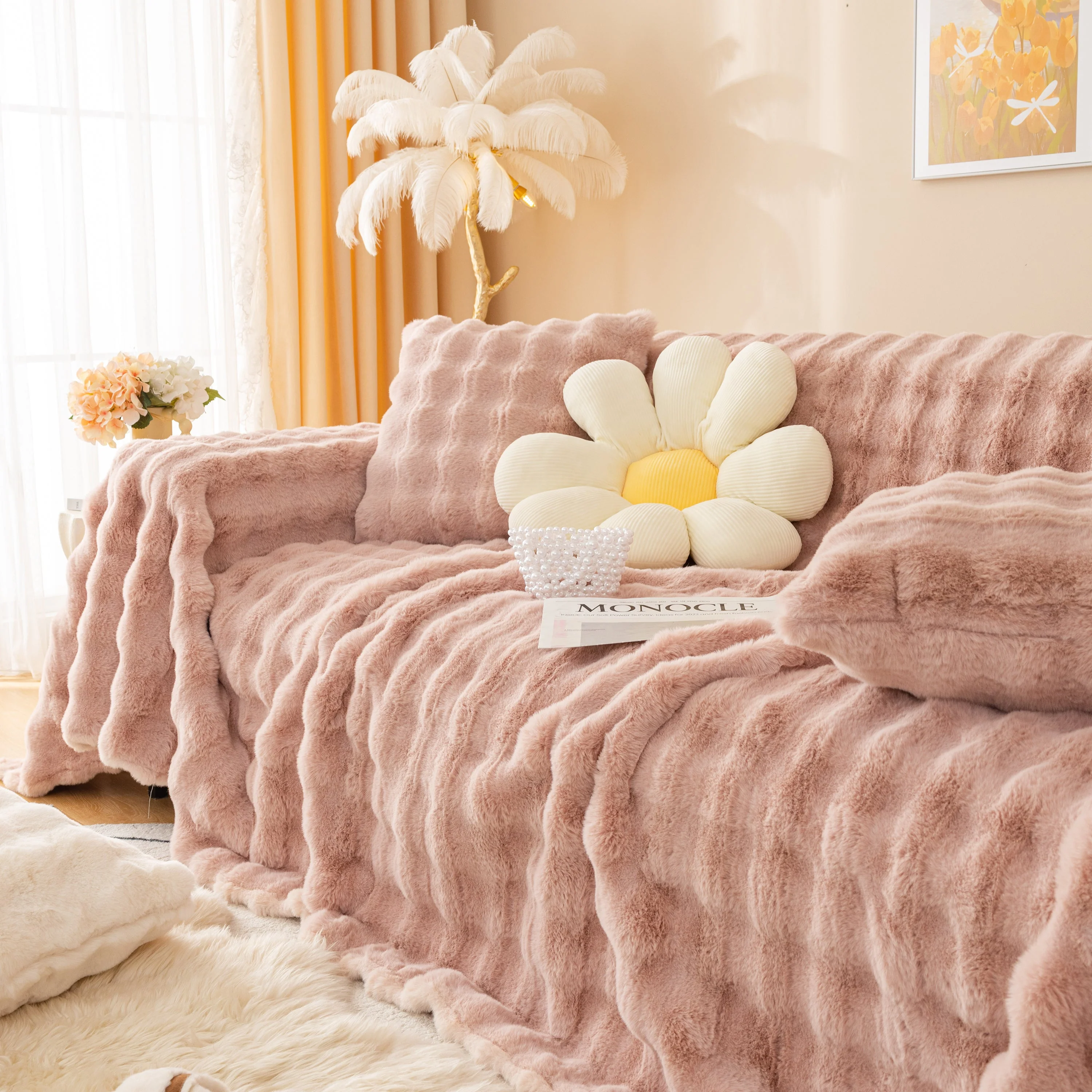 Super Soft Fluffy Faux Rabbit Fur Sofa Throw Blanket, Couch Cover Blanket for Couches Living Room Furniture Throw - Image 73