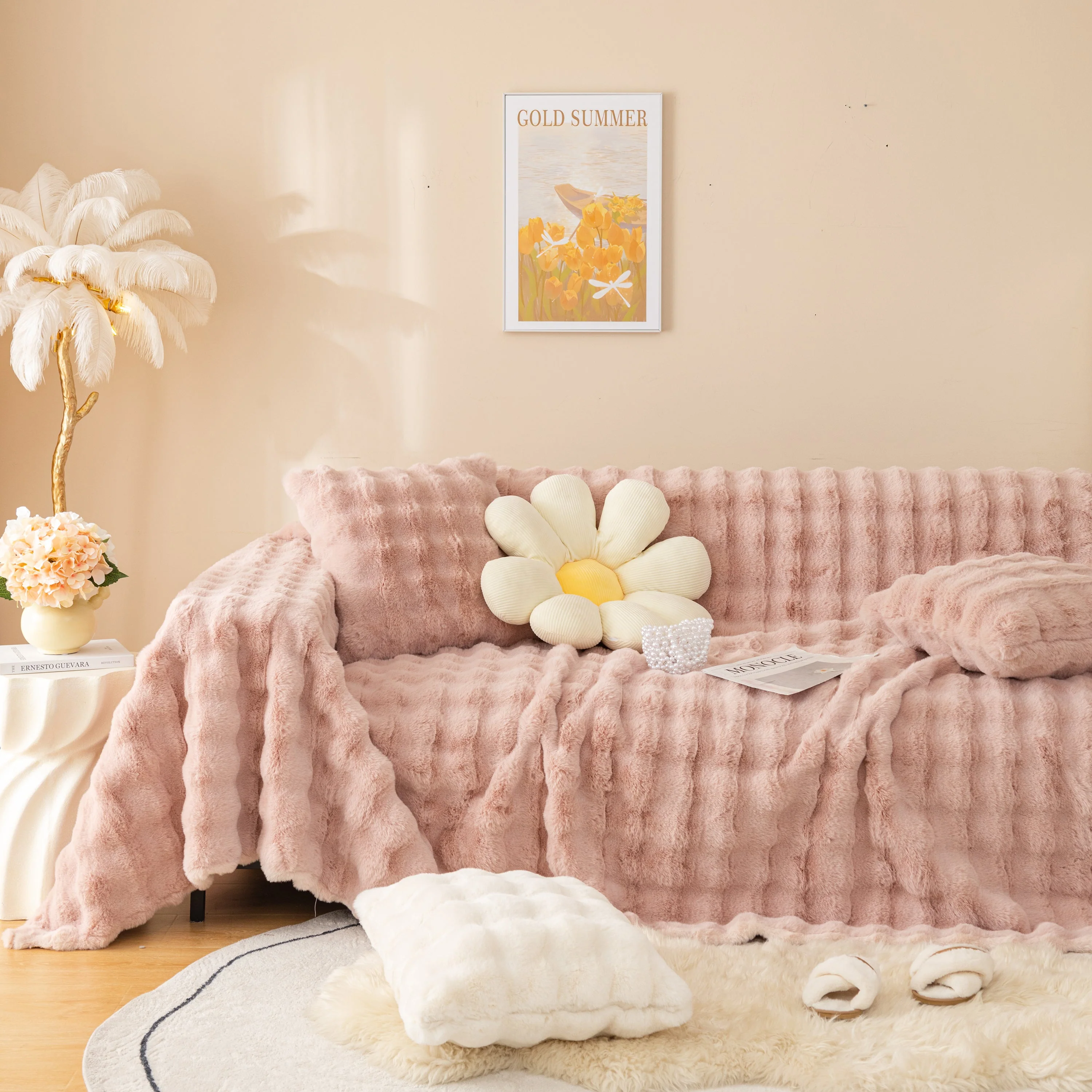 Super Soft Fluffy Faux Rabbit Fur Sofa Throw Blanket, Couch Cover Blanket for Couches Living Room Furniture Throw - Image 74