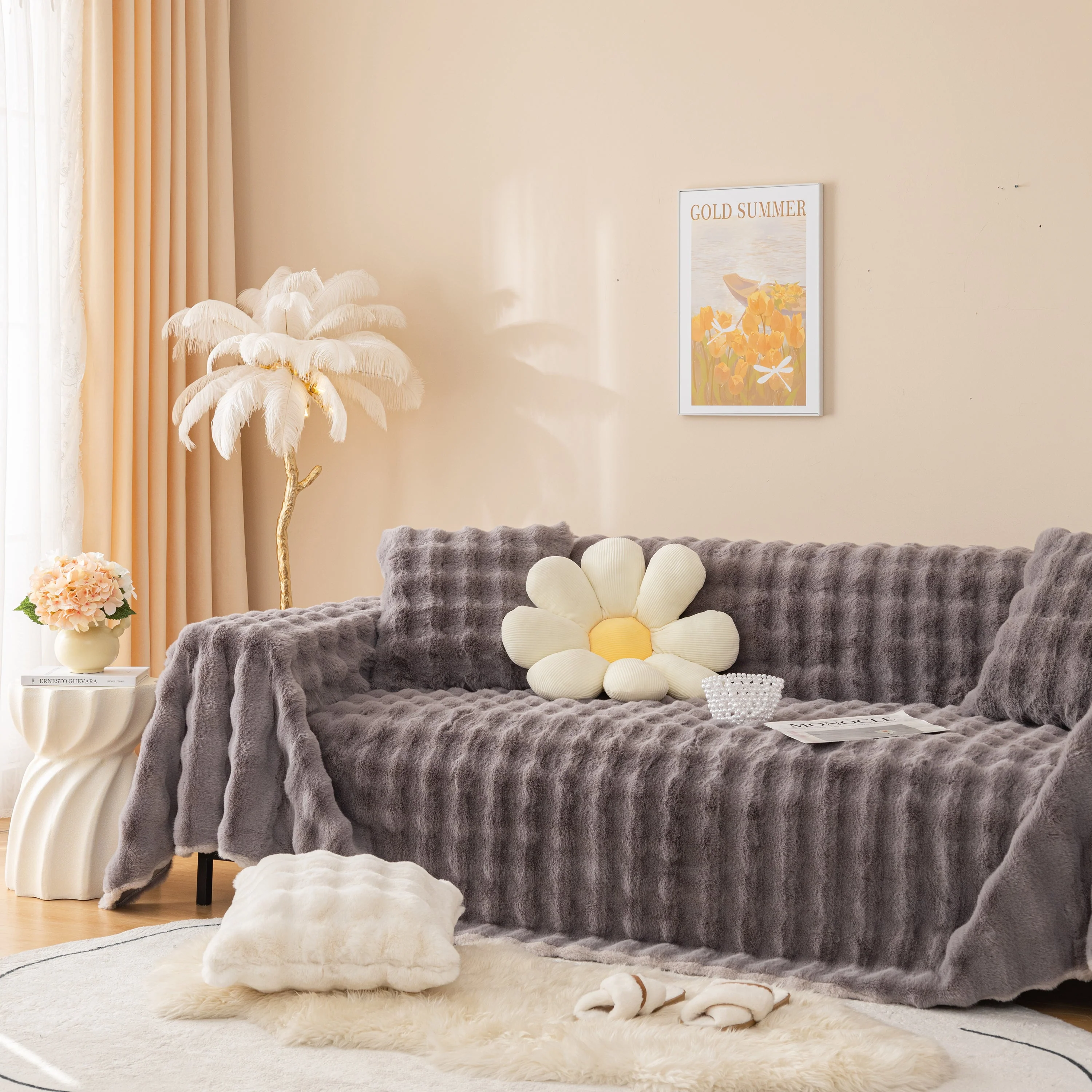 Super Soft Fluffy Faux Rabbit Fur Sofa Throw Blanket, Couch Cover Blanket for Couches Living Room Furniture Throw - Image 79