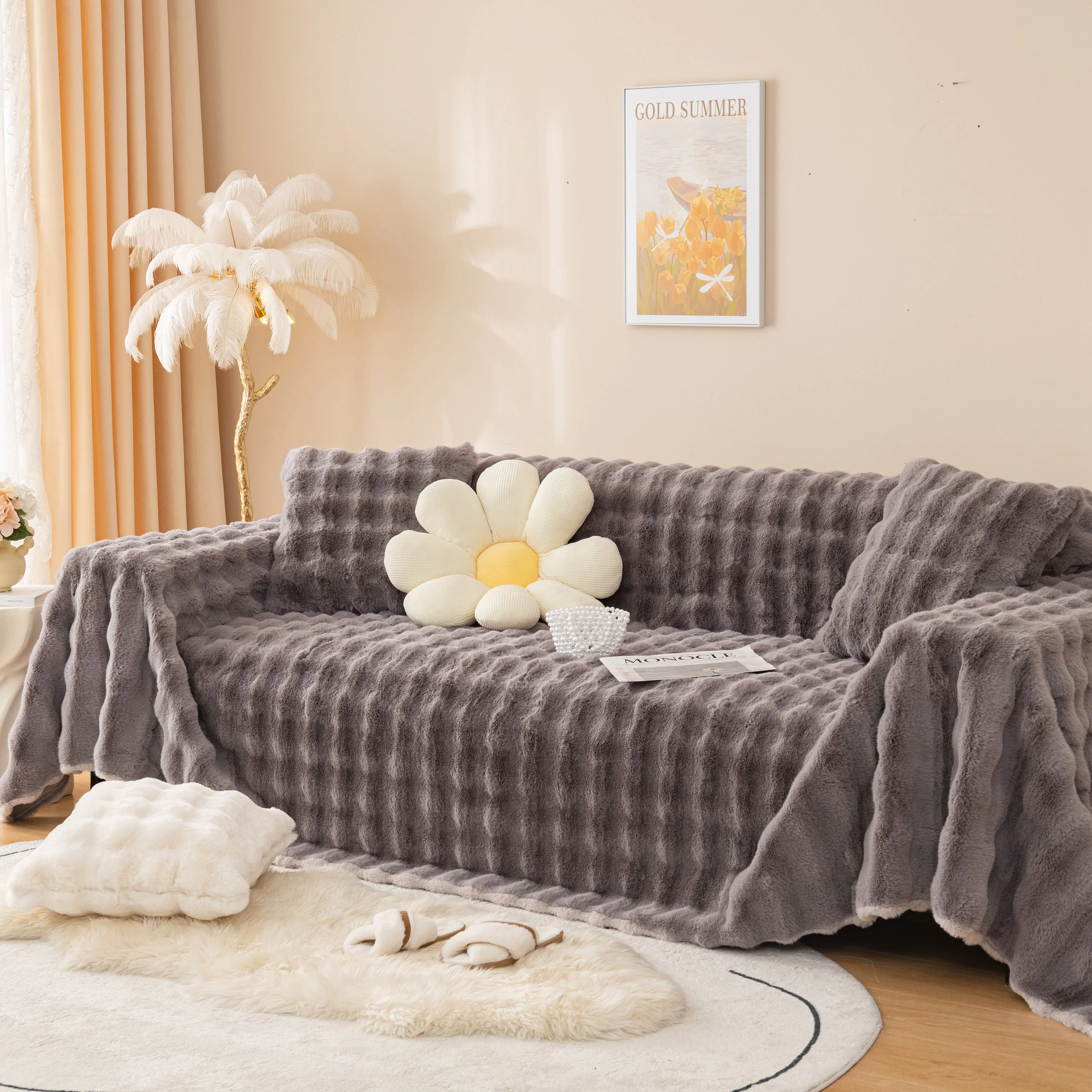 Super Soft Fluffy Faux Rabbit Fur Sofa Throw Blanket, Couch Cover Blanket for Couches Living Room Furniture Throw - Image 80