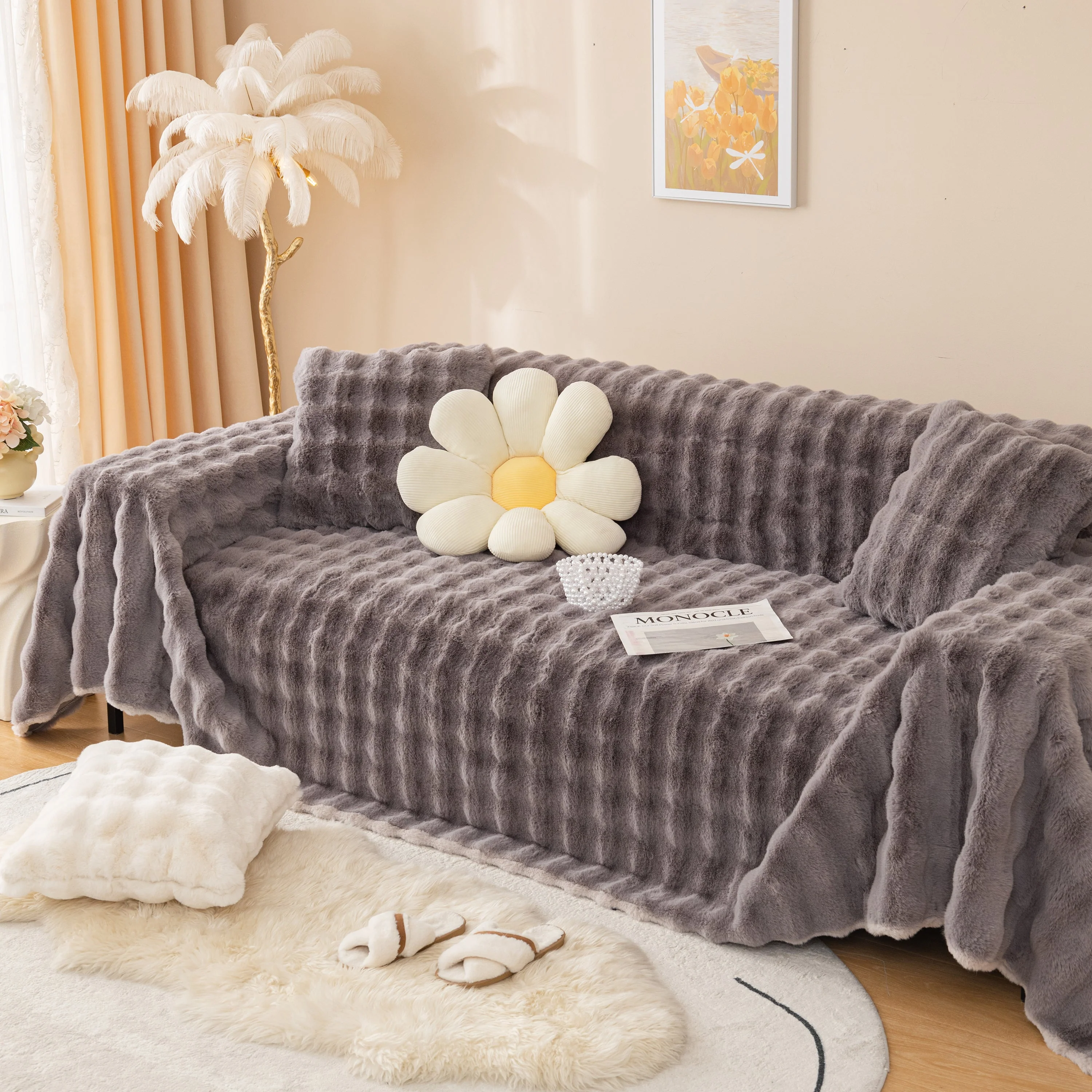 Super Soft Fluffy Faux Rabbit Fur Sofa Throw Blanket, Couch Cover Blanket for Couches Living Room Furniture Throw - Image 81