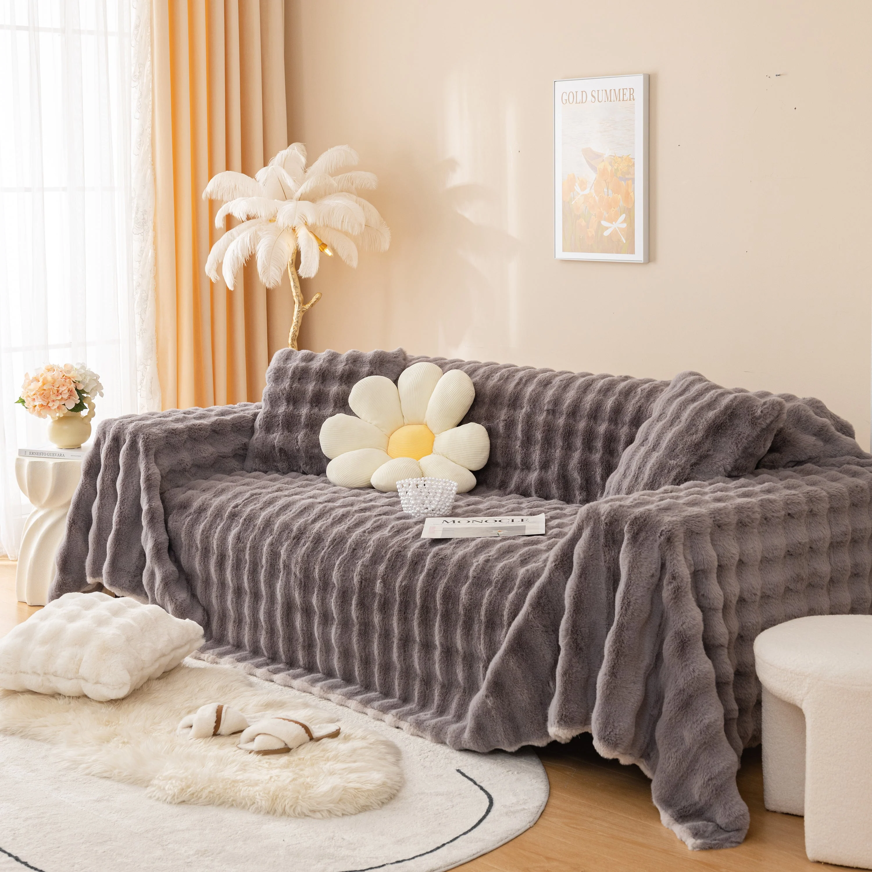 Super Soft Fluffy Faux Rabbit Fur Sofa Throw Blanket, Couch Cover Blanket for Couches Living Room Furniture Throw - Image 82