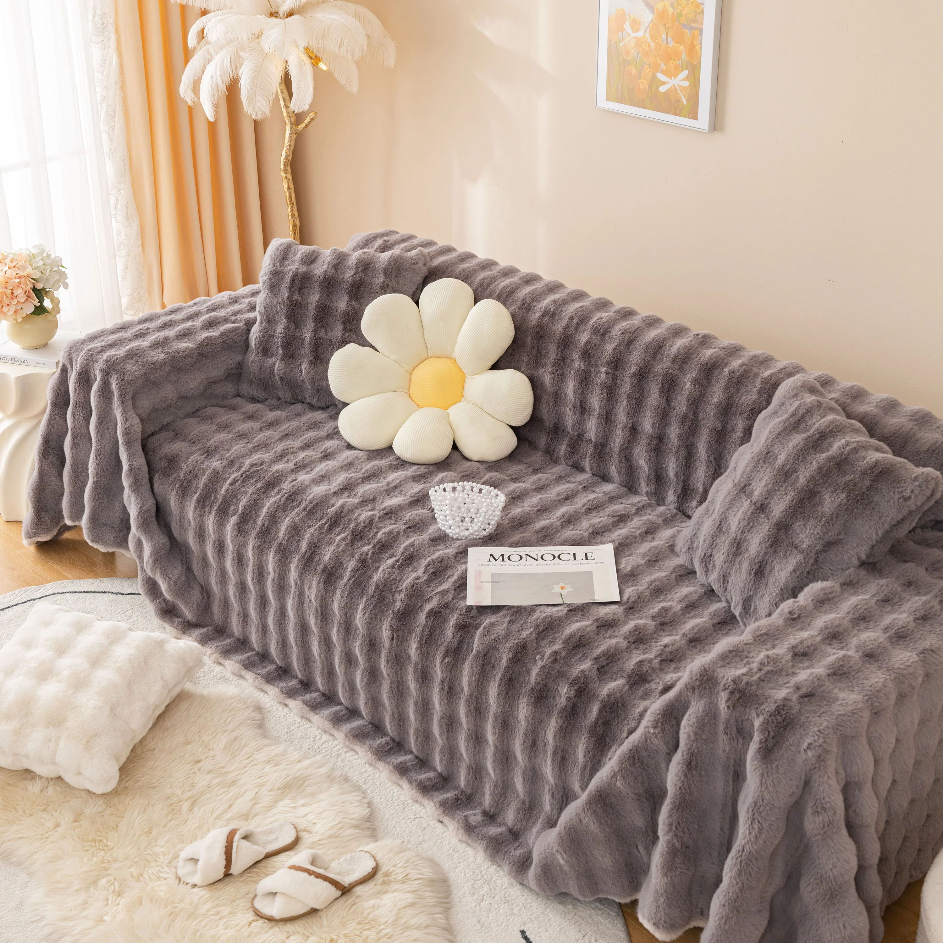 Super Soft Fluffy Faux Rabbit Fur Sofa Throw Blanket, Couch Cover Blanket for Couches Living Room Furniture Throw - Image 83