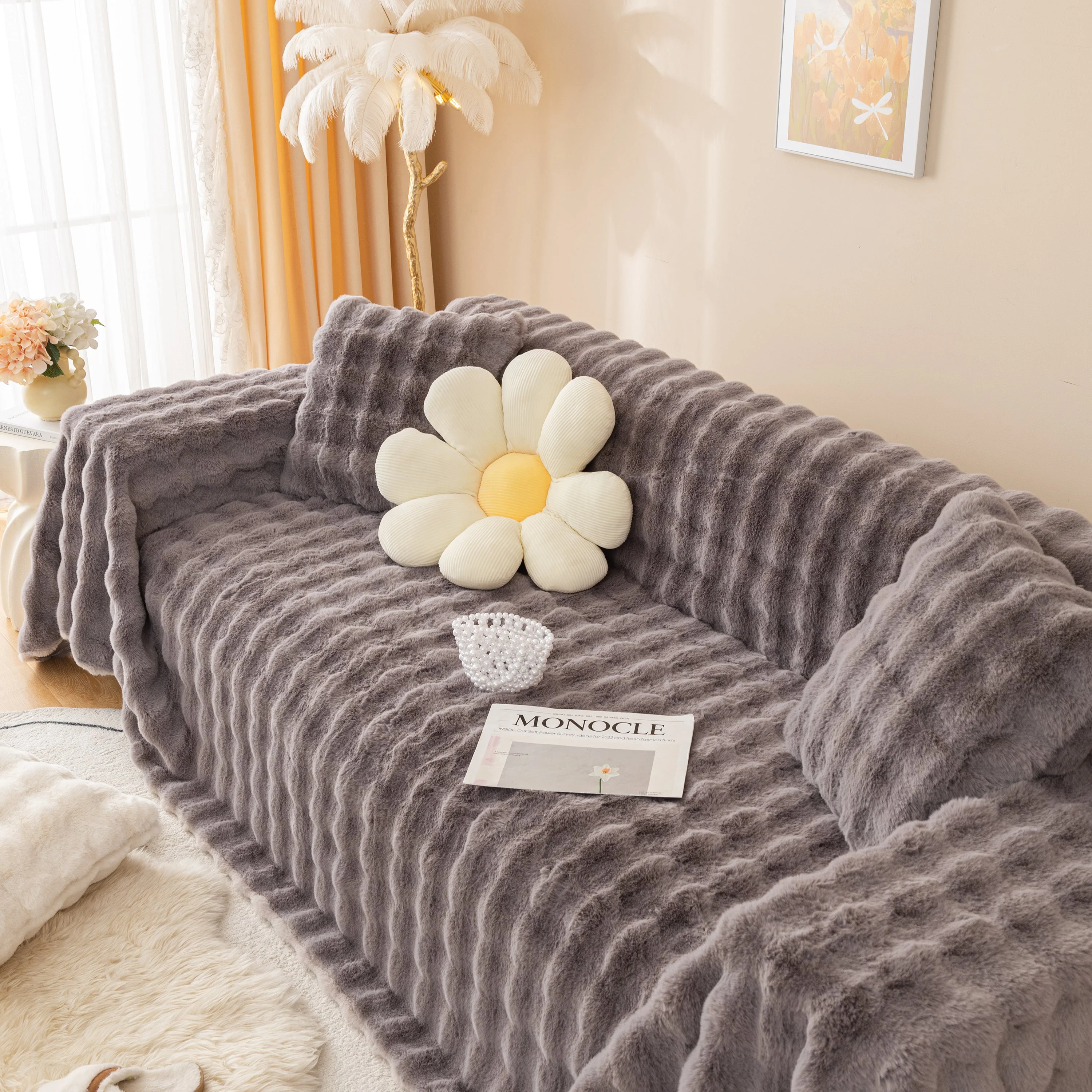 Super Soft Fluffy Faux Rabbit Fur Sofa Throw Blanket, Couch Cover Blanket for Couches Living Room Furniture Throw - Image 84