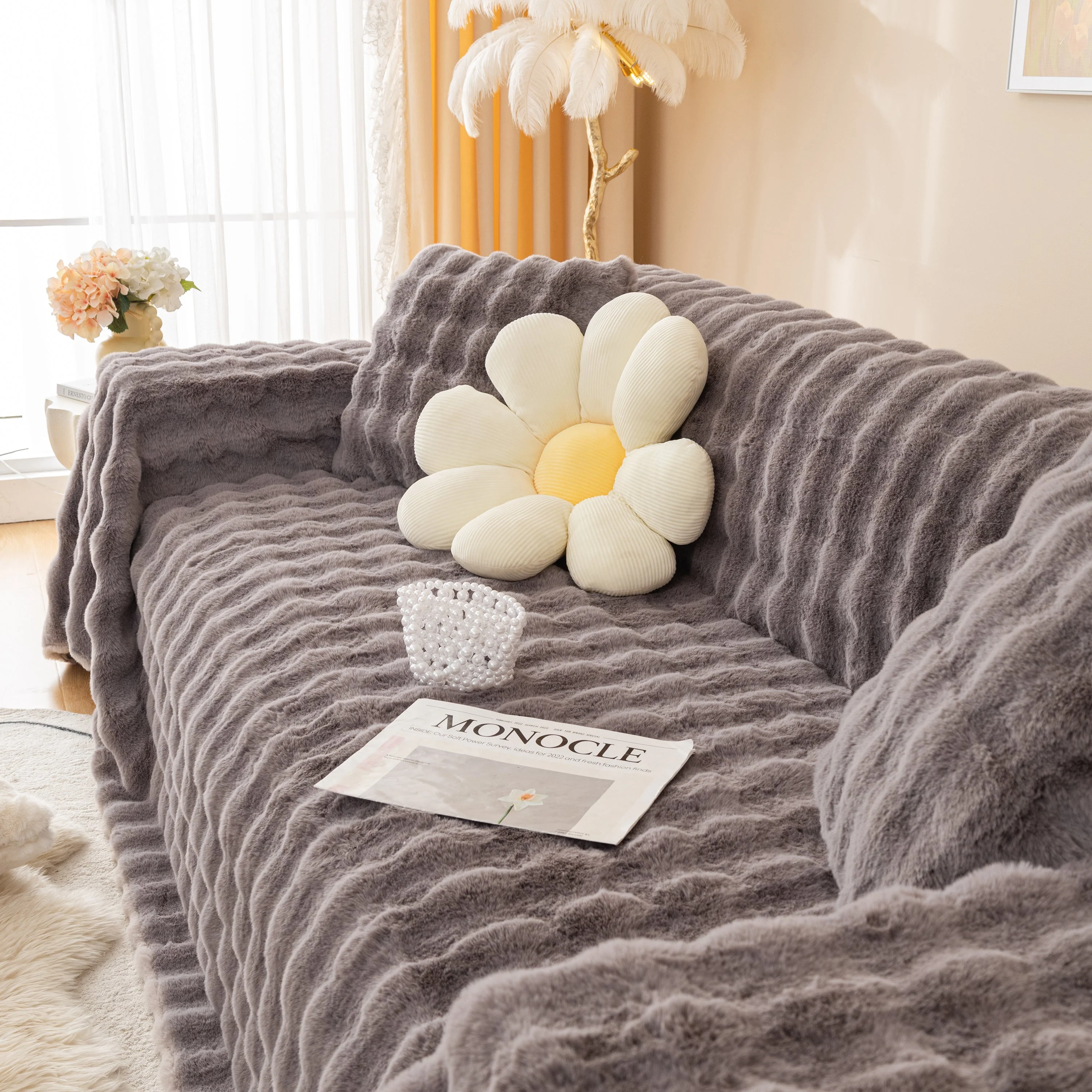 Super Soft Fluffy Faux Rabbit Fur Sofa Throw Blanket, Couch Cover Blanket for Couches Living Room Furniture Throw - Image 85