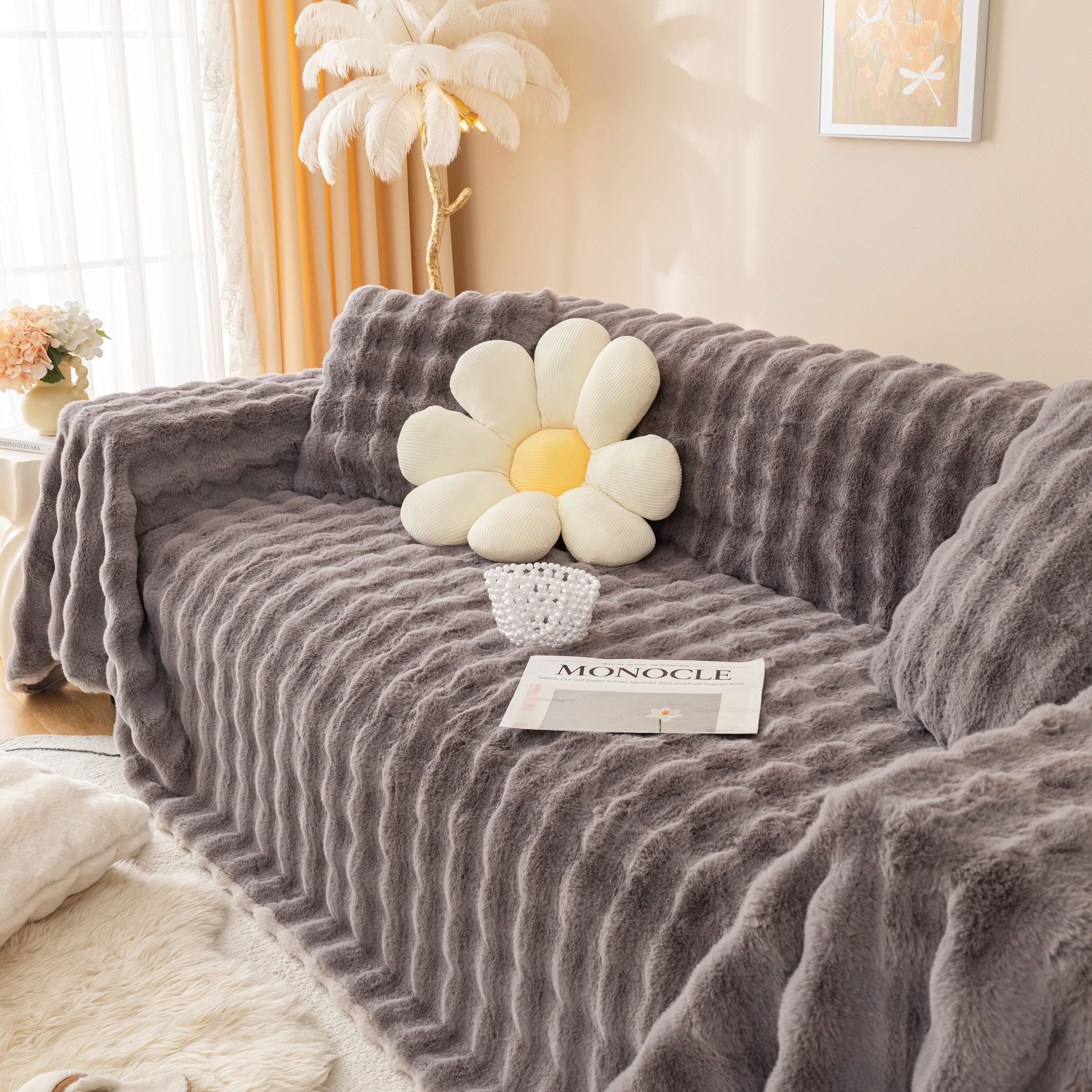 Super Soft Fluffy Faux Rabbit Fur Sofa Throw Blanket, Couch Cover Blanket for Couches Living Room Furniture Throw - Image 86