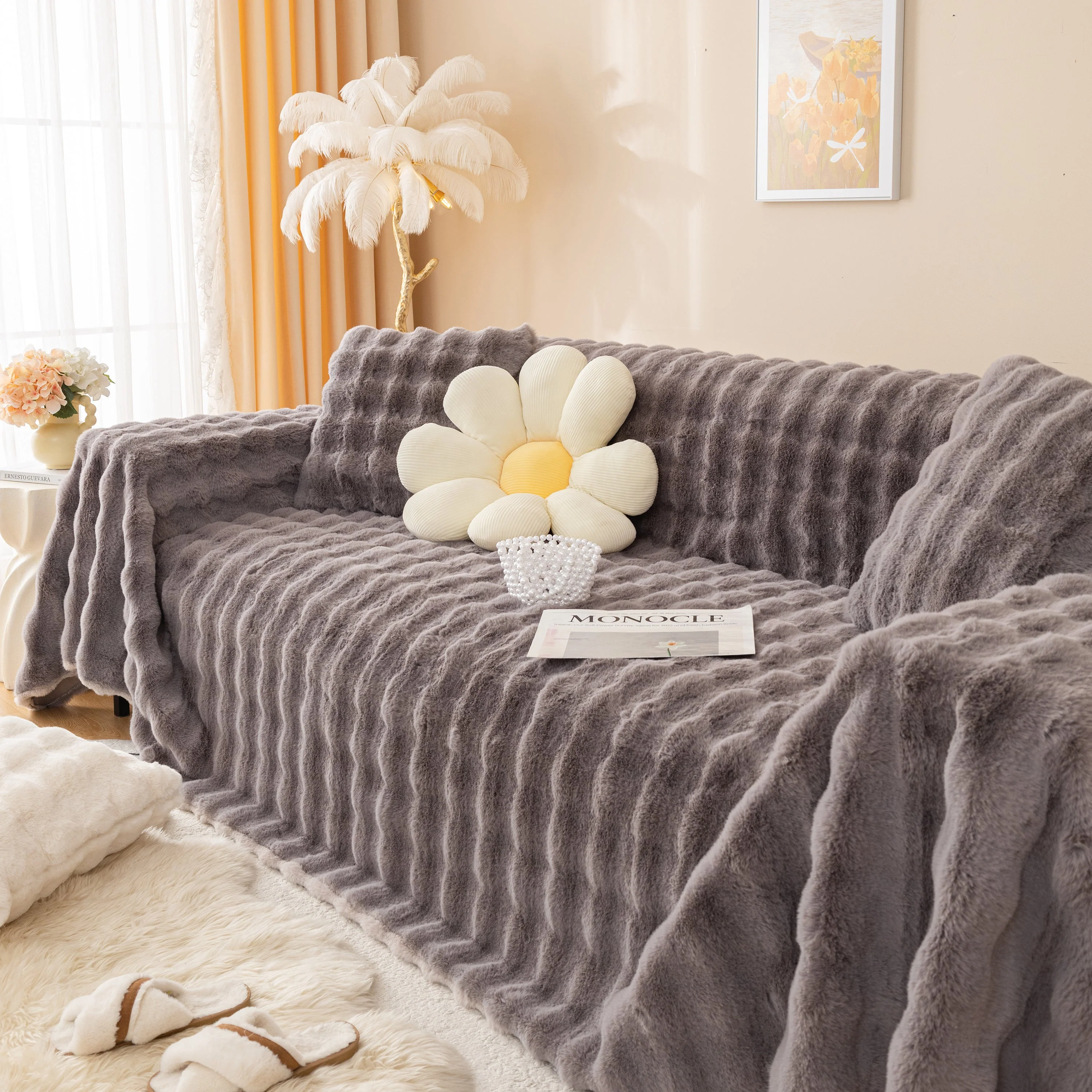 Super Soft Fluffy Faux Rabbit Fur Sofa Throw Blanket, Couch Cover Blanket for Couches Living Room Furniture Throw - Image 87