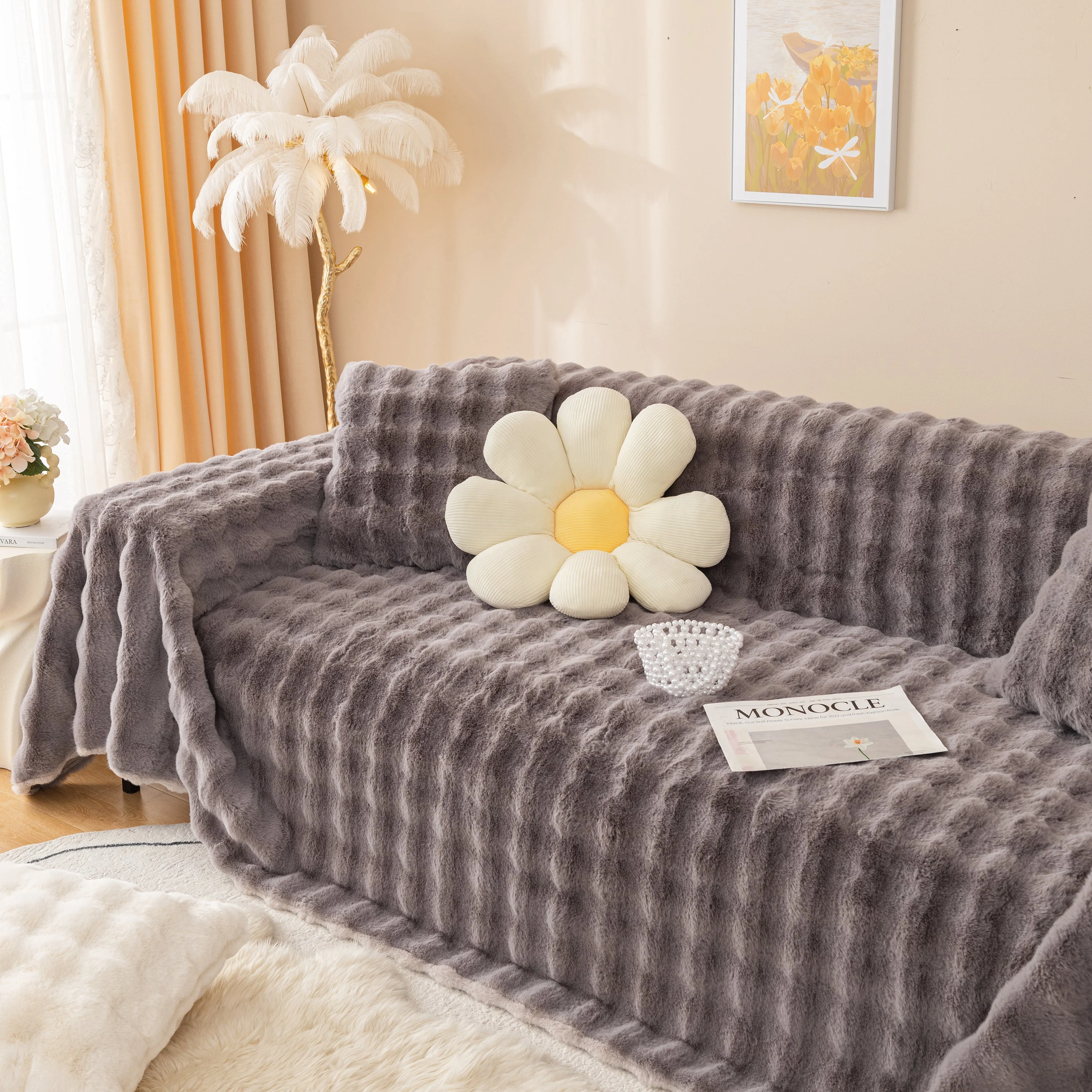 Super Soft Fluffy Faux Rabbit Fur Sofa Throw Blanket, Couch Cover Blanket for Couches Living Room Furniture Throw - Image 88