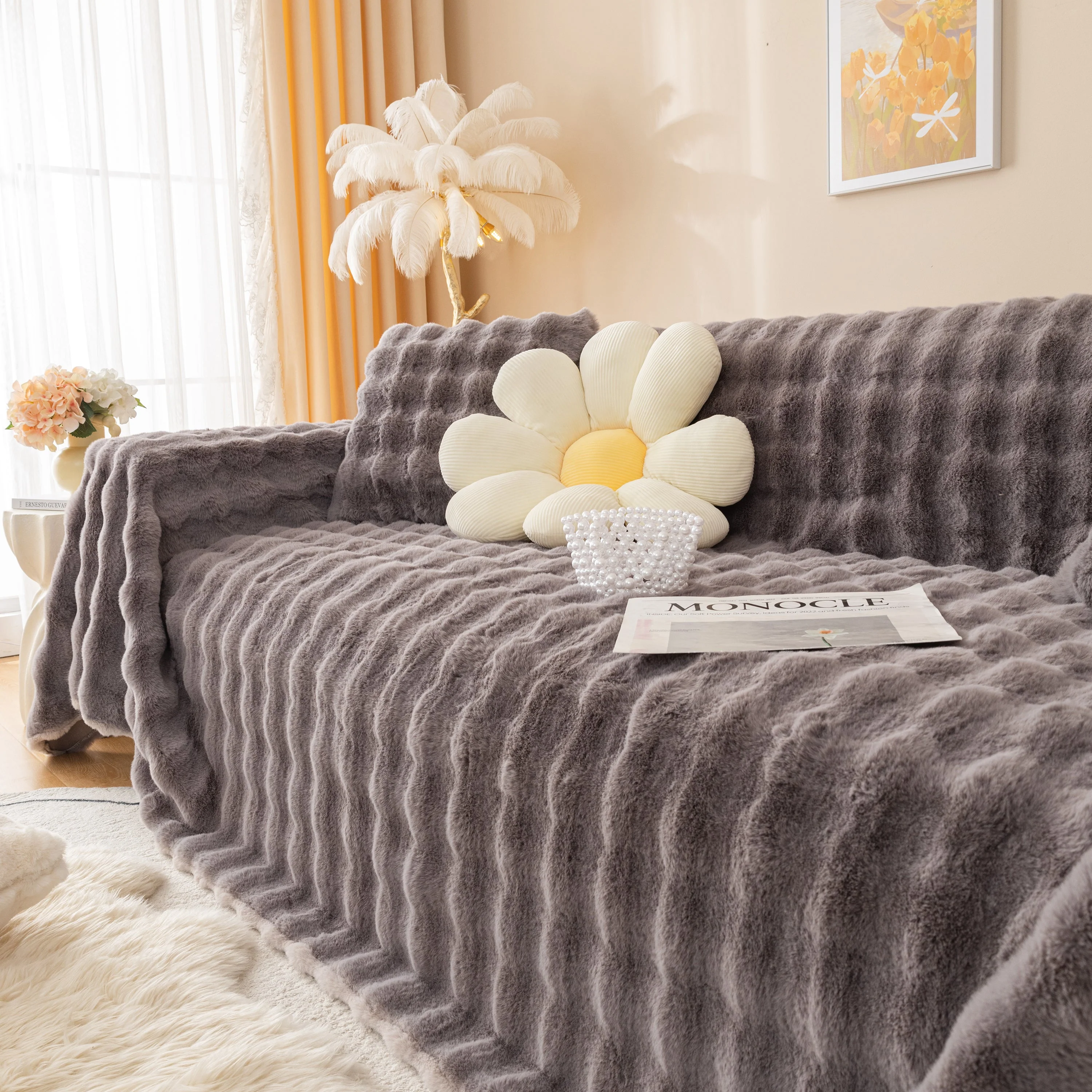 Super Soft Fluffy Faux Rabbit Fur Sofa Throw Blanket, Couch Cover Blanket for Couches Living Room Furniture Throw - Image 89