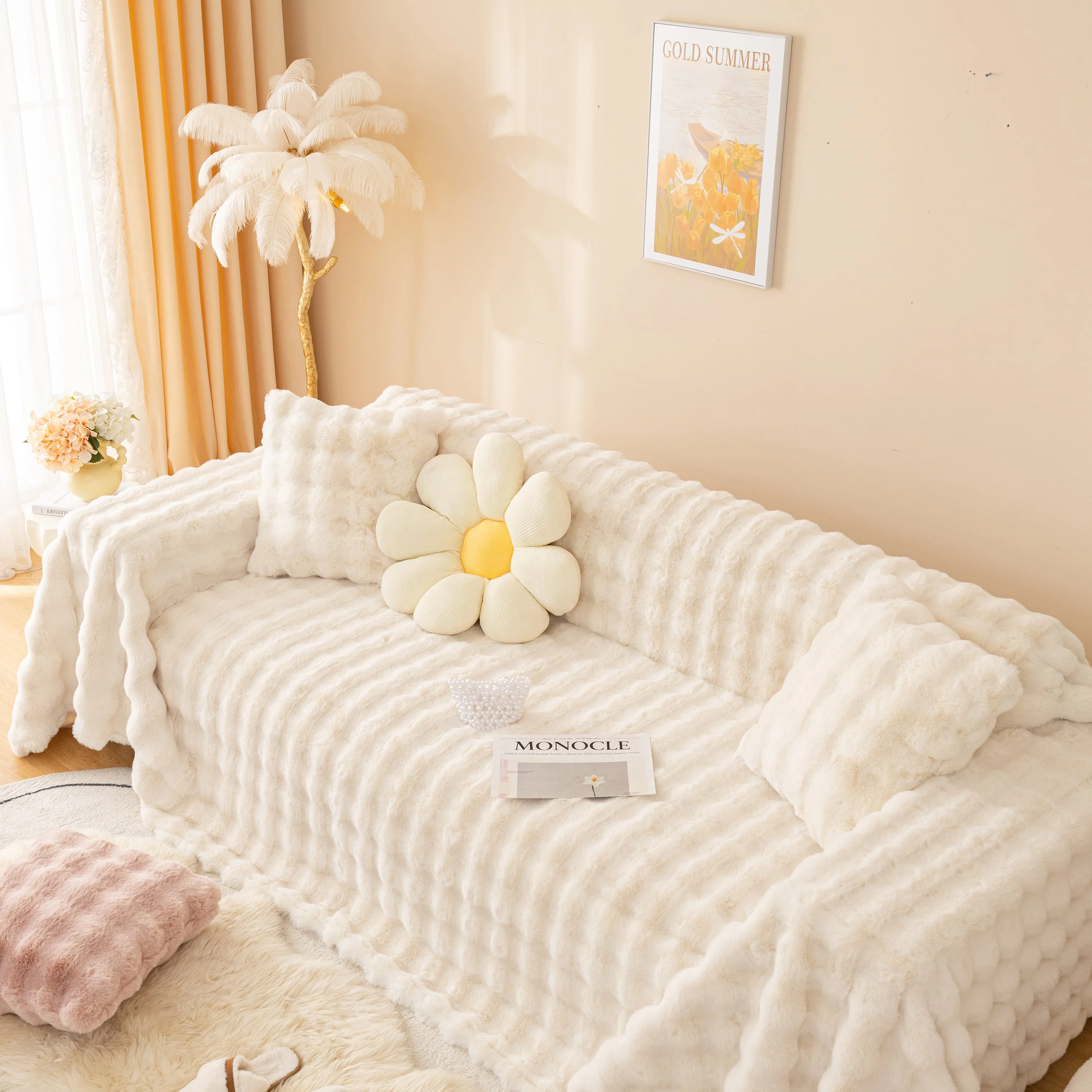 Super Soft Fluffy Faux Rabbit Fur Sofa Throw Blanket, Couch Cover Blanket for Couches Living Room Furniture Throw - Image 9