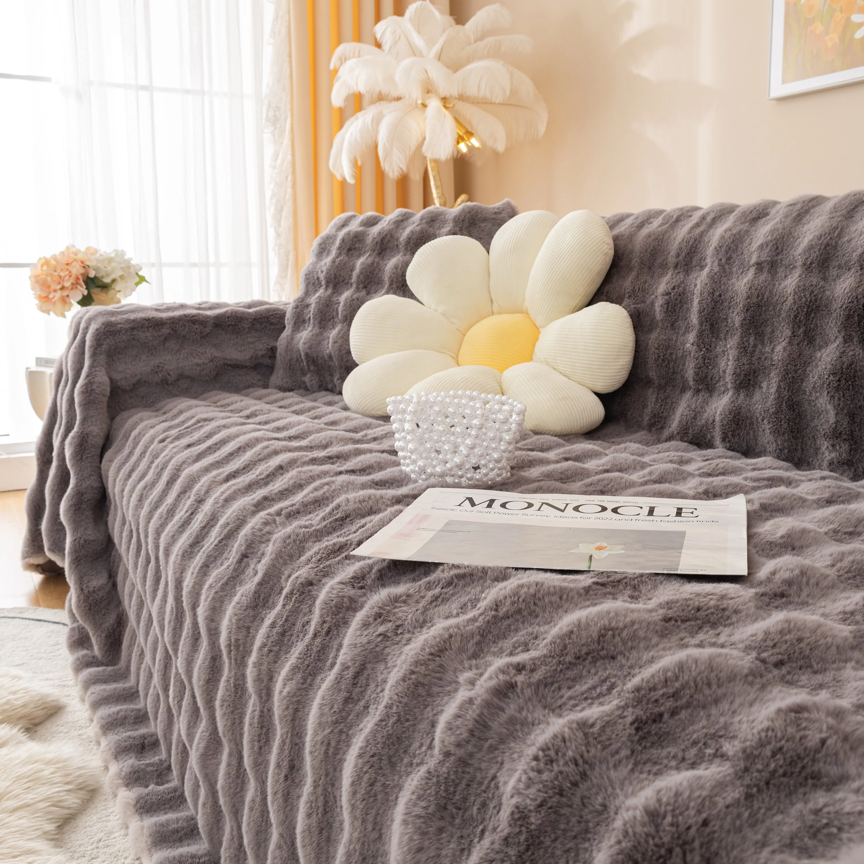Super Soft Fluffy Faux Rabbit Fur Sofa Throw Blanket, Couch Cover Blanket for Couches Living Room Furniture Throw - Image 90