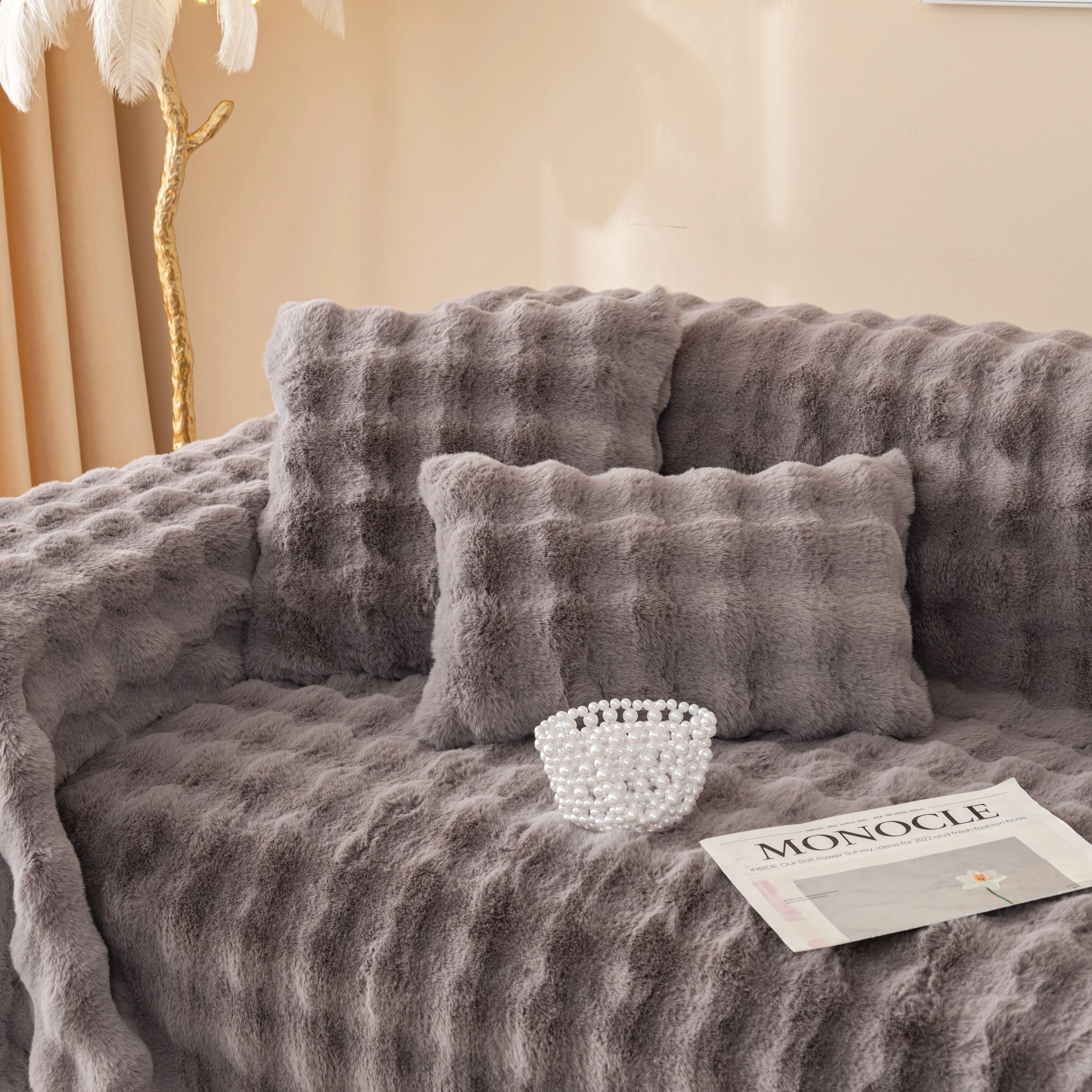 Super Soft Fluffy Faux Rabbit Fur Sofa Throw Blanket, Couch Cover Blanket for Couches Living Room Furniture Throw - Image 92