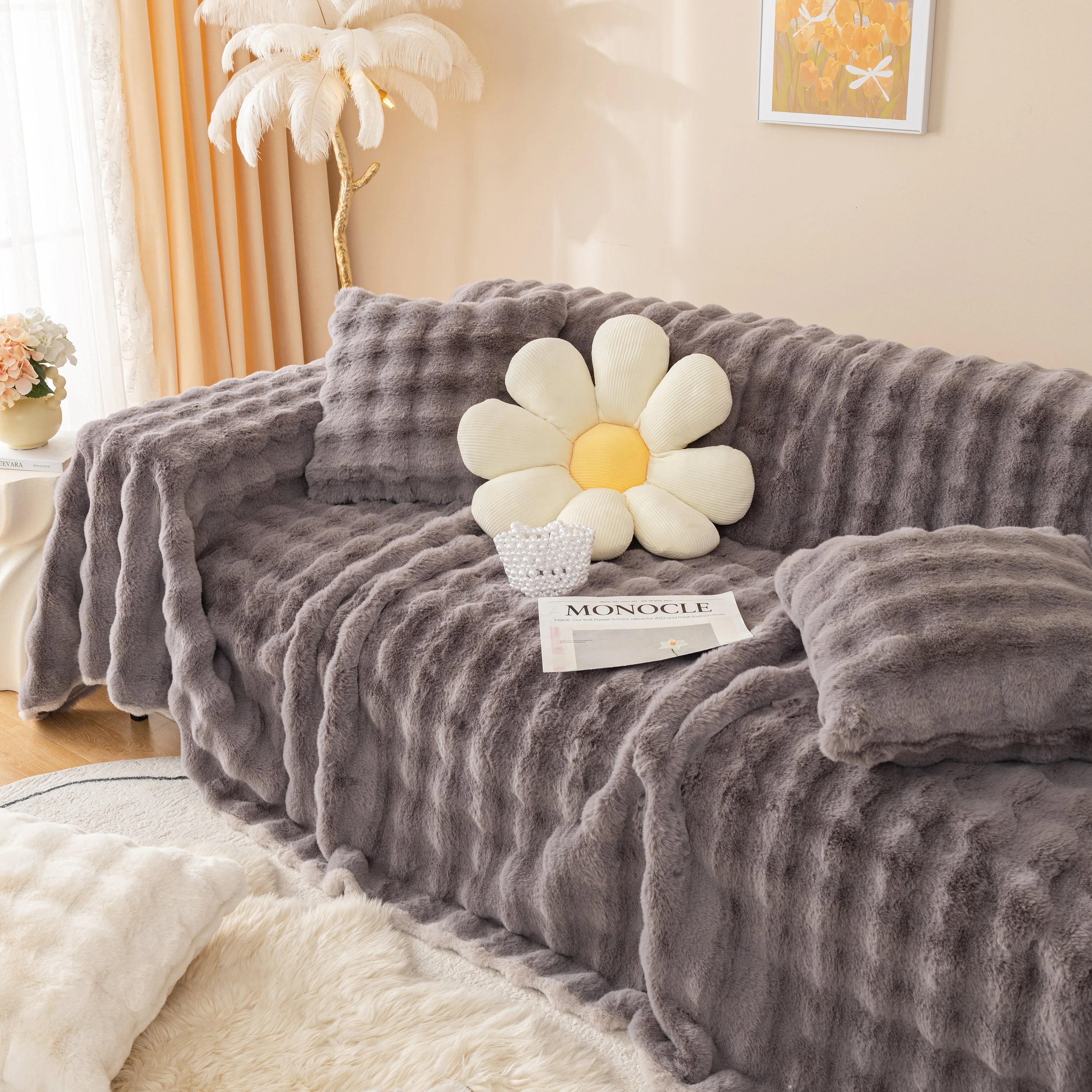 Super Soft Fluffy Faux Rabbit Fur Sofa Throw Blanket, Couch Cover Blanket for Couches Living Room Furniture Throw - Image 94