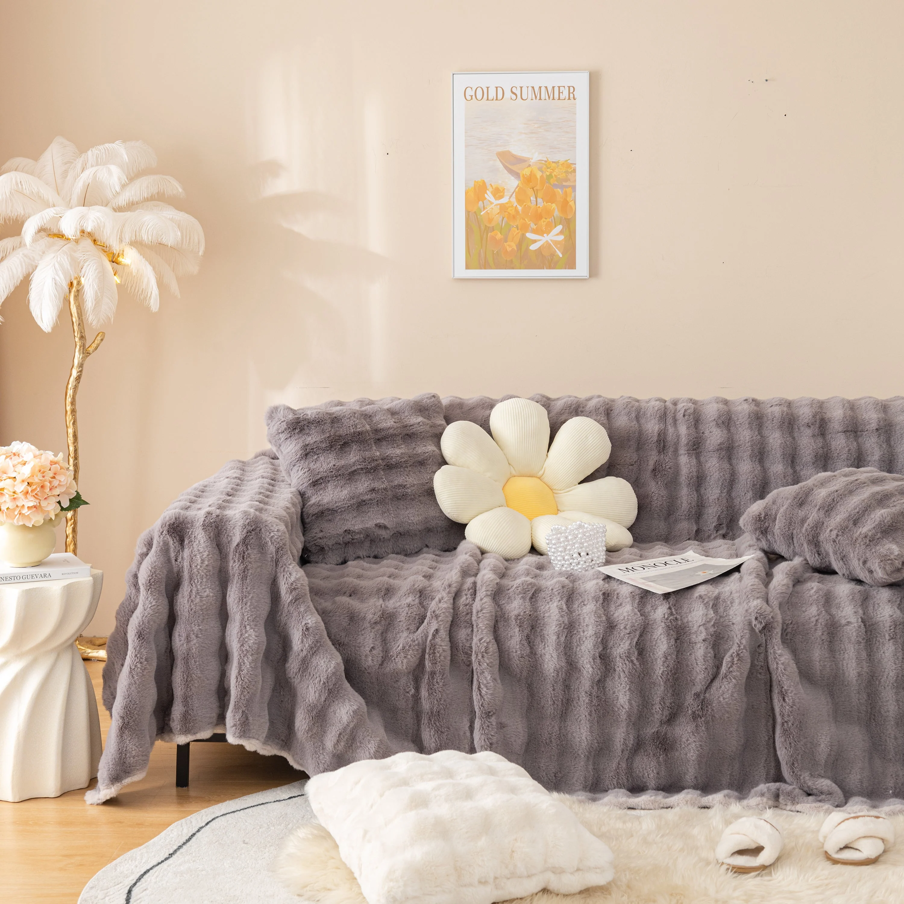 Super Soft Fluffy Faux Rabbit Fur Sofa Throw Blanket, Couch Cover Blanket for Couches Living Room Furniture Throw - Image 96