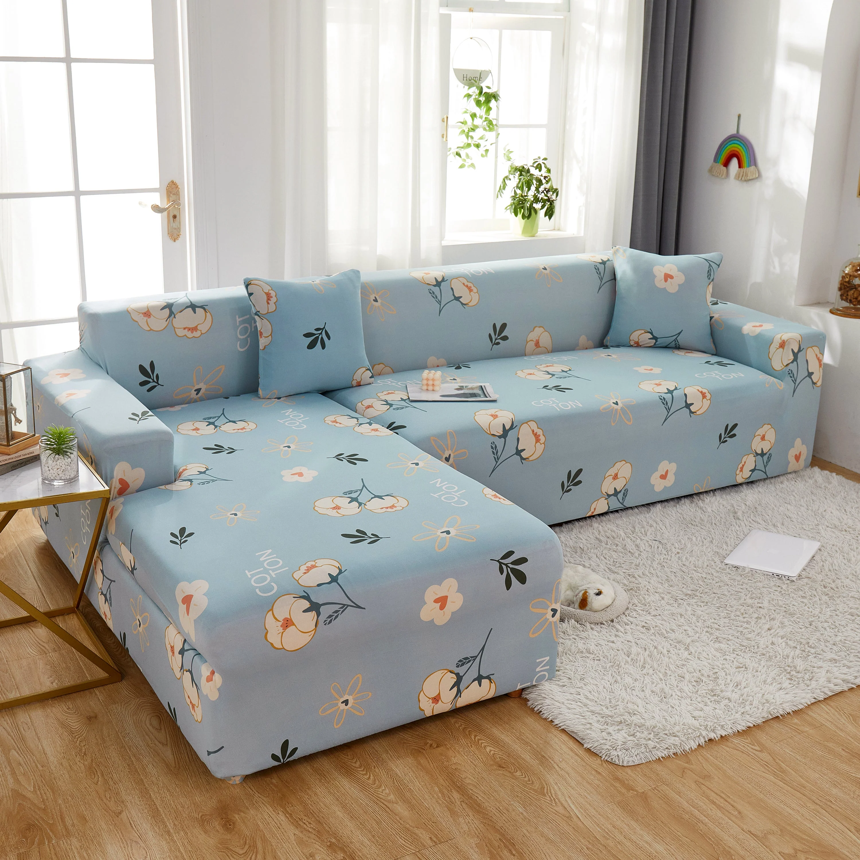 Super Stretch Couch Covers with Elastic Bottom, Non Slip Sofa Cover for Sectional L Shape Sofa, Protects Furniture from Dogs and Kids - Image 2