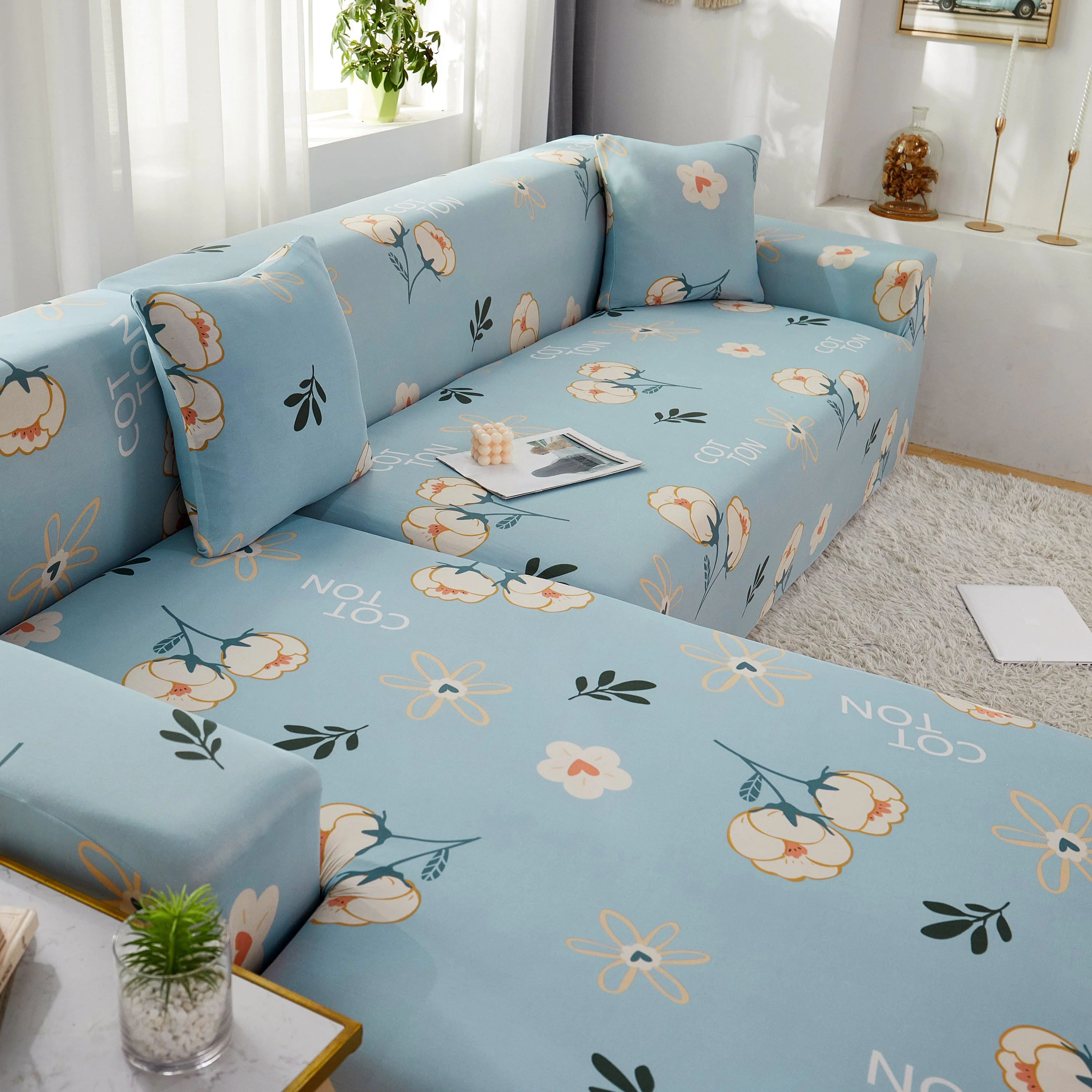 Super Stretch Couch Covers with Elastic Bottom, Non Slip Sofa Cover for Sectional L Shape Sofa, Protects Furniture from Dogs and Kids - Image 9