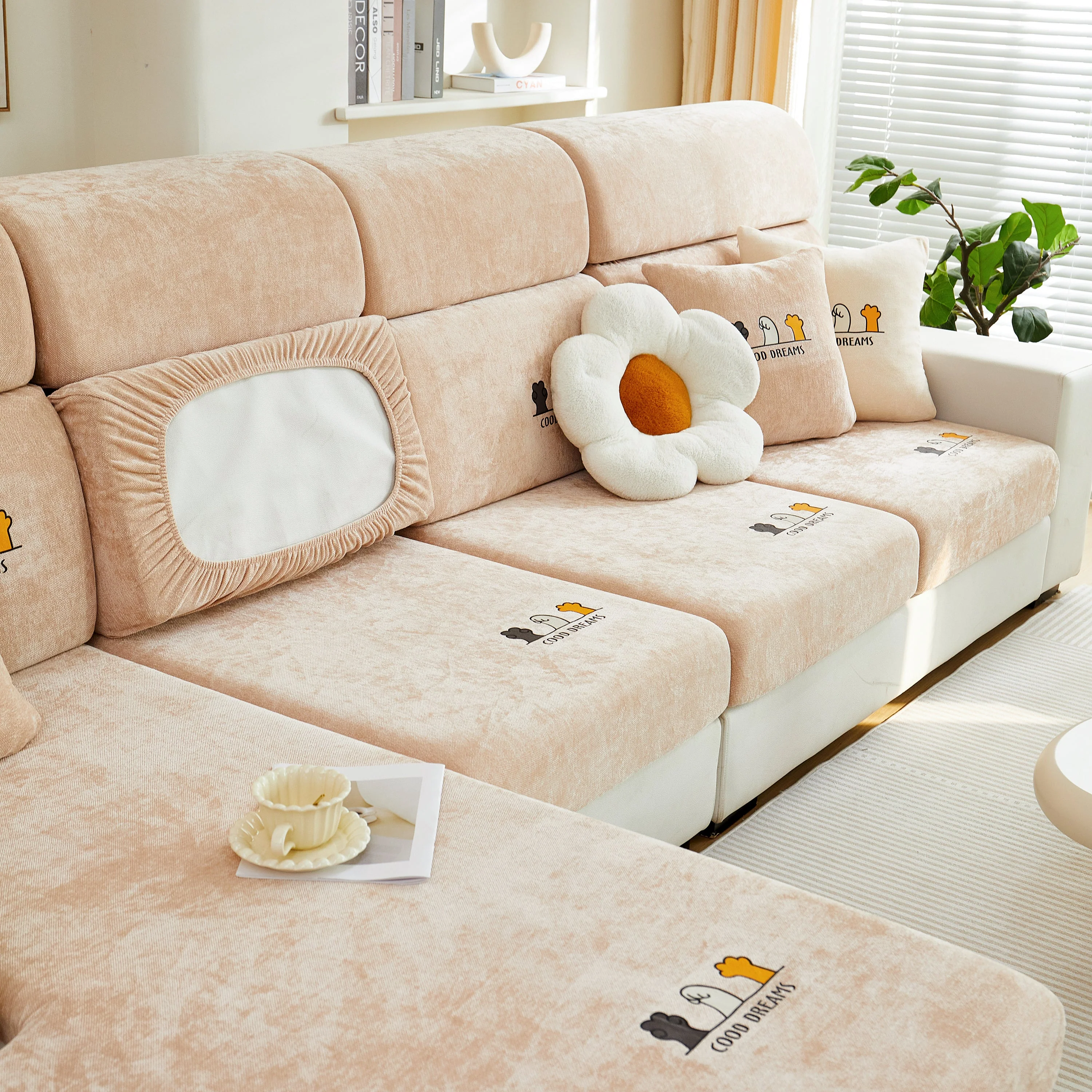 Super Stretch Seat Cushion/Couch Slipcover, Solid Couch Cushion Covers Washable Furniture Protector - Image 5