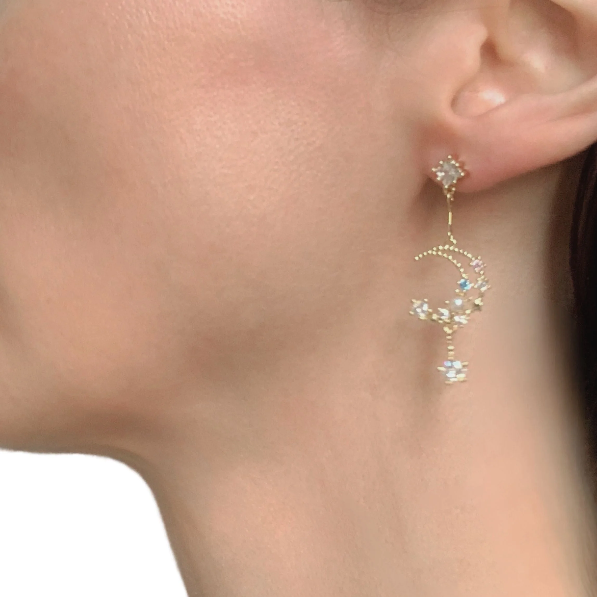 Sweet Dreams Moon Earrings | Gold Celestial Dangle Earrings with Pink & Blue Gems - Image 5